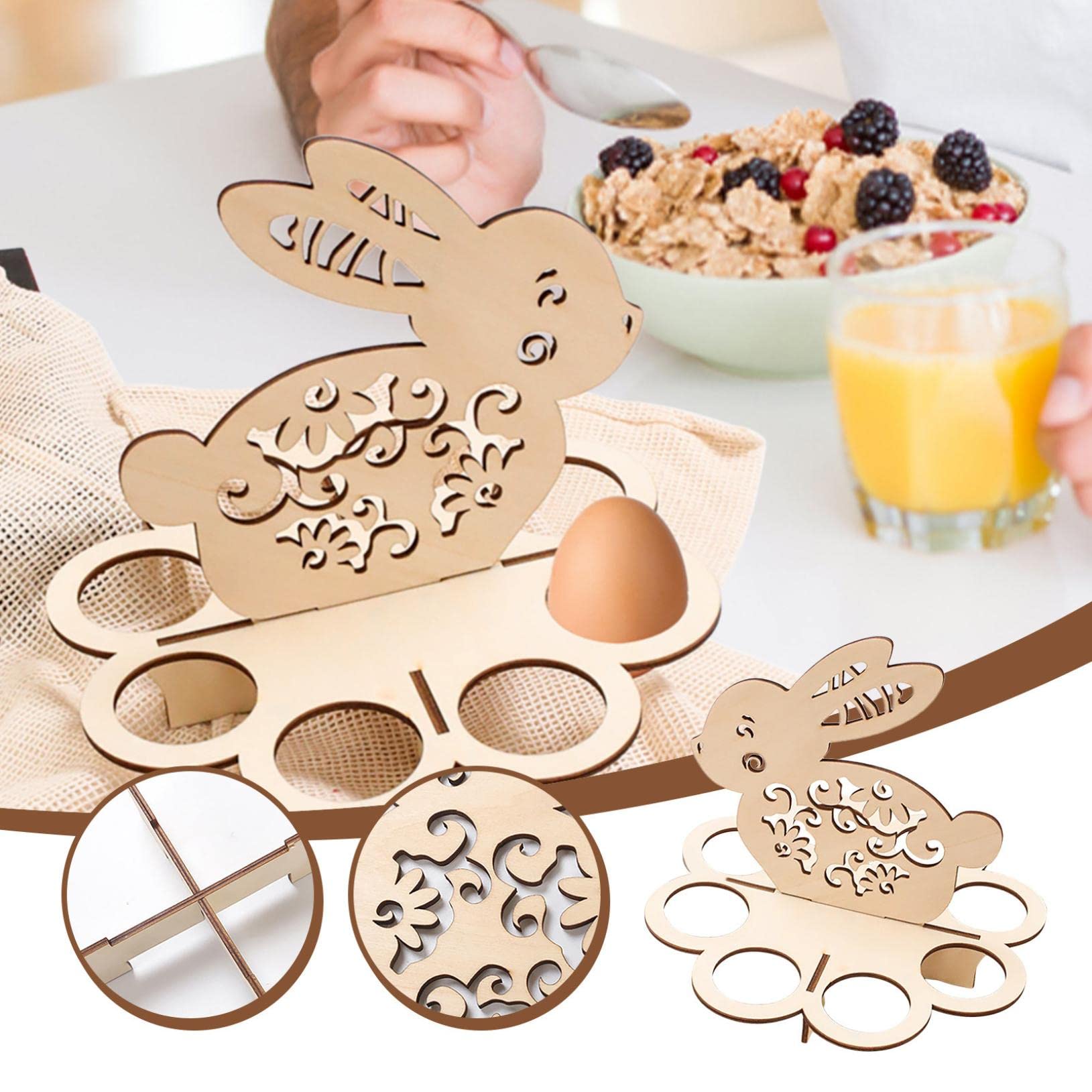 8-Hole Wooden Bunny Egg Holder - Easter Egg Storage Rack for Kitchen Decor, Home Organizer & Holiday Display (Brown) | Perfect for Easter Decorations, Kitchen Countertop Organization & Seasonal Table Centerpieces