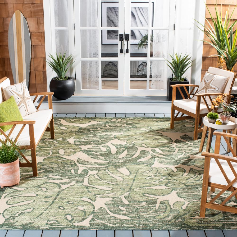 SAFAVIEH Courtyard Collection 8' x 10' Beige & Green Indoor Outdoor Waterproof Area Rug - Easy to Clean, Perfect for Patio, Backyard, Mudroom, Deck & Sunroom Decor
