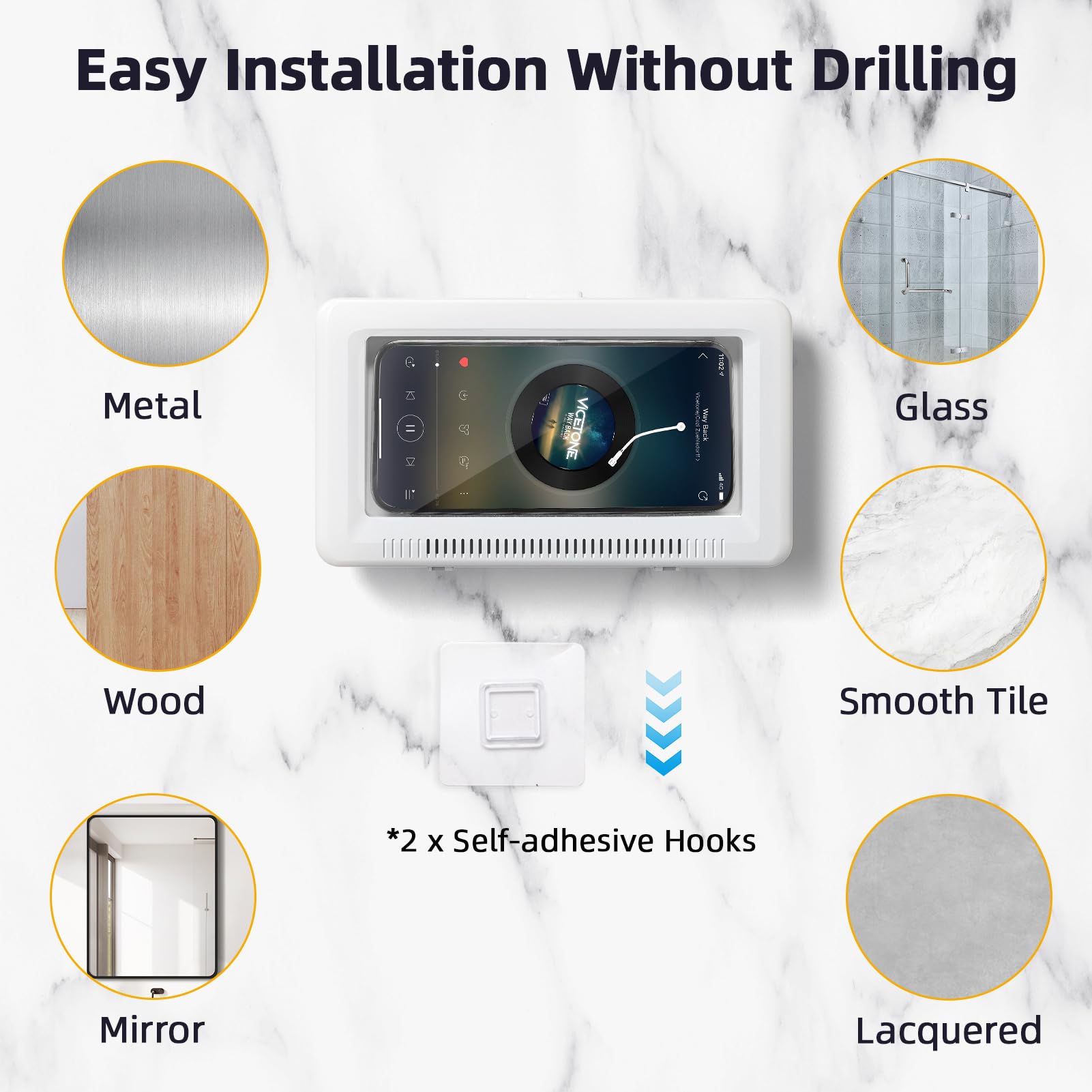 Waterproof Shower Phone Holder with Touch Screen - 360° Rotatable & Retractable, 60° Adjustable Angle Wall Mount for iPhone/Android - Perfect for Bathroom, Kitchen, Poolside & Outdoor Use