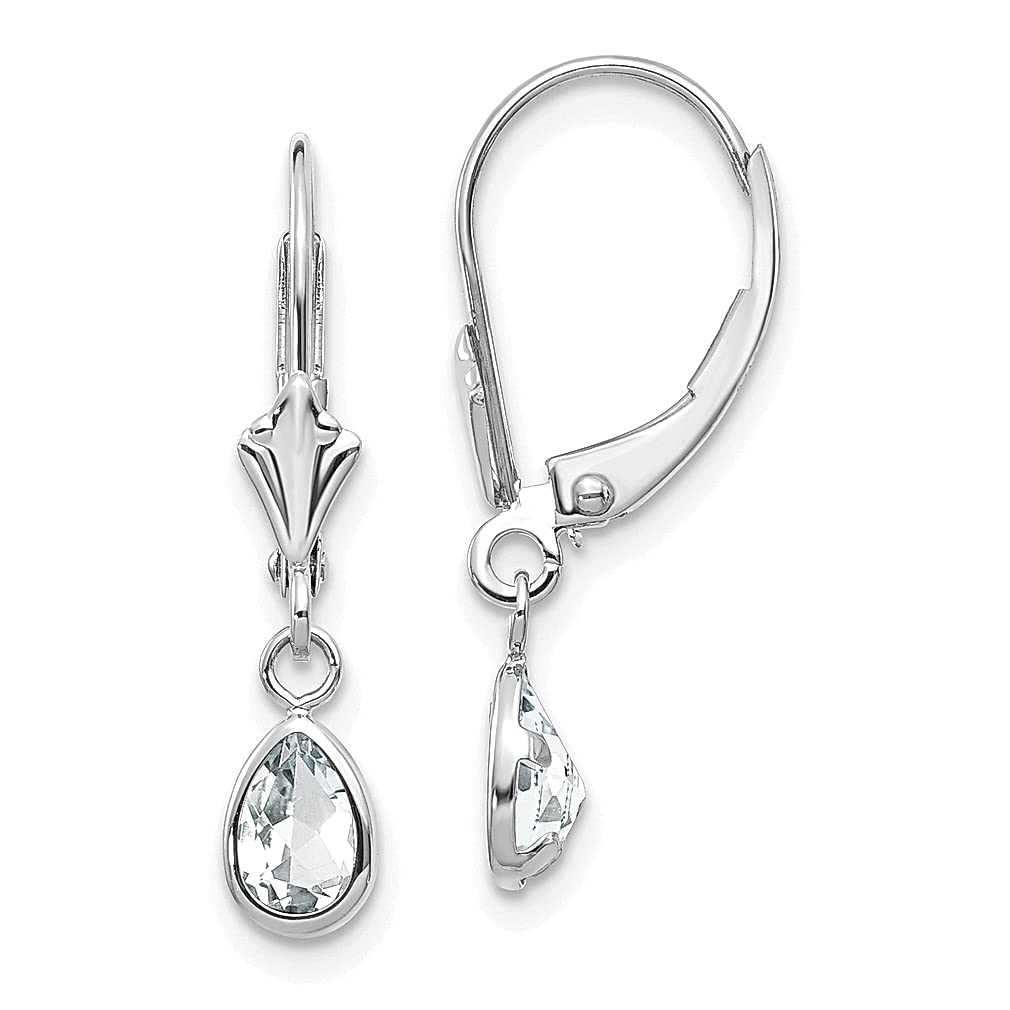 14K White Gold 6x4mm April Birthstone Topaz Leverback Drop Dangle Earrings for Women - Elegant Fine Jewelry Gift for Her, Perfect for Weddings, Anniversaries & Special Occasions