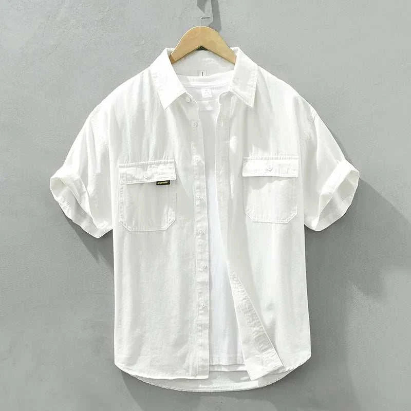 Japanese Loose Fit Short Sleeve Summer Shirt for Men - Breathable Casual Button Down Shirt for Beach, Vacation & Outdoor Activities