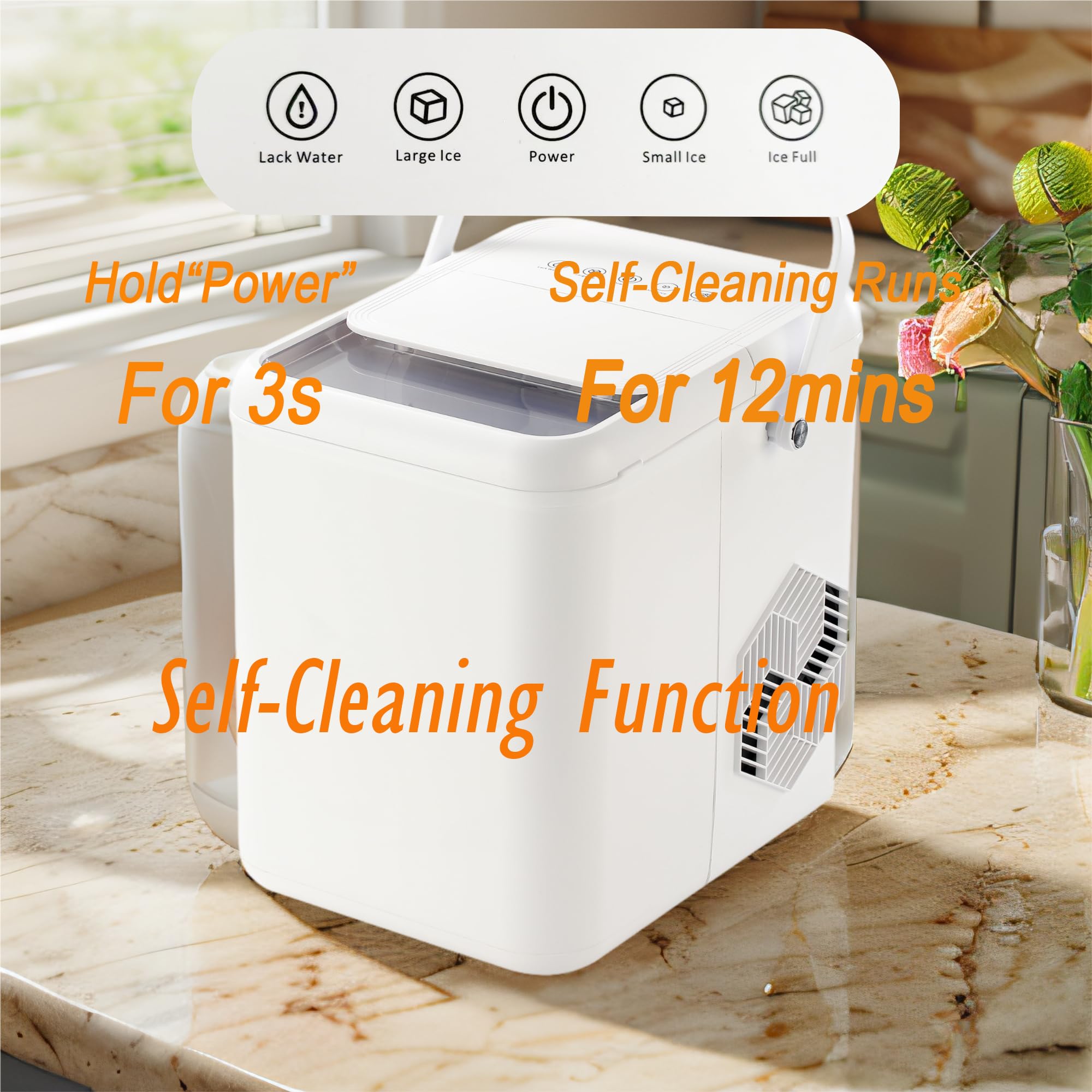 Portable Countertop Ice Maker Machine - 9 Ice Cubes in 6 Minutes, 26.5lbs/24Hrs, 2 Sizes Bullet Ice, Self-Cleaning with Ice Scoop & Basket - Perfect for Home, Kitchen, Office, Parties, and Outdoor Gatherings