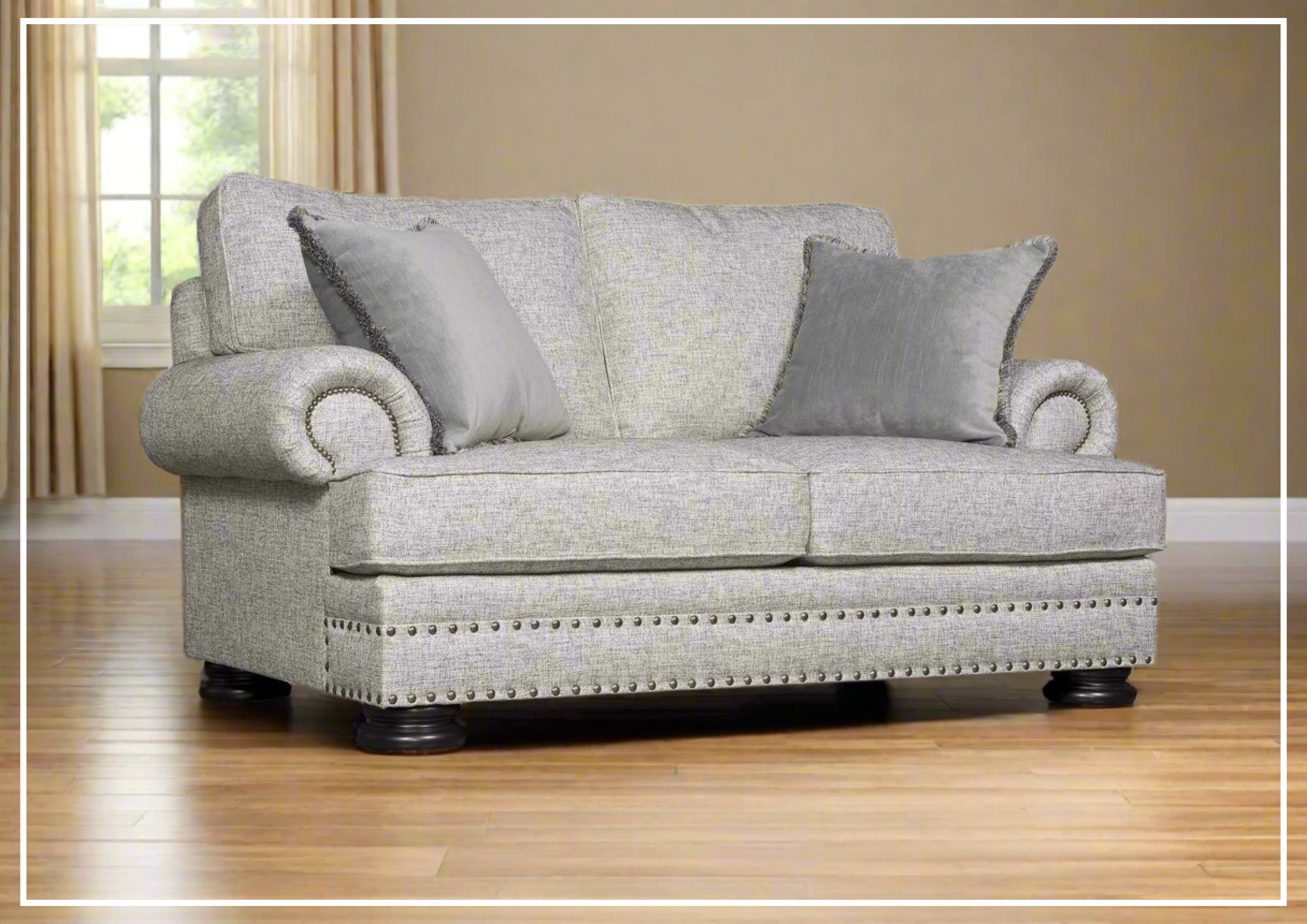 Bernhardt Foster Fabric Loveseat with Rolled Arms - Comfortable Small Sofa for Living Room, Bedroom, or Office Space