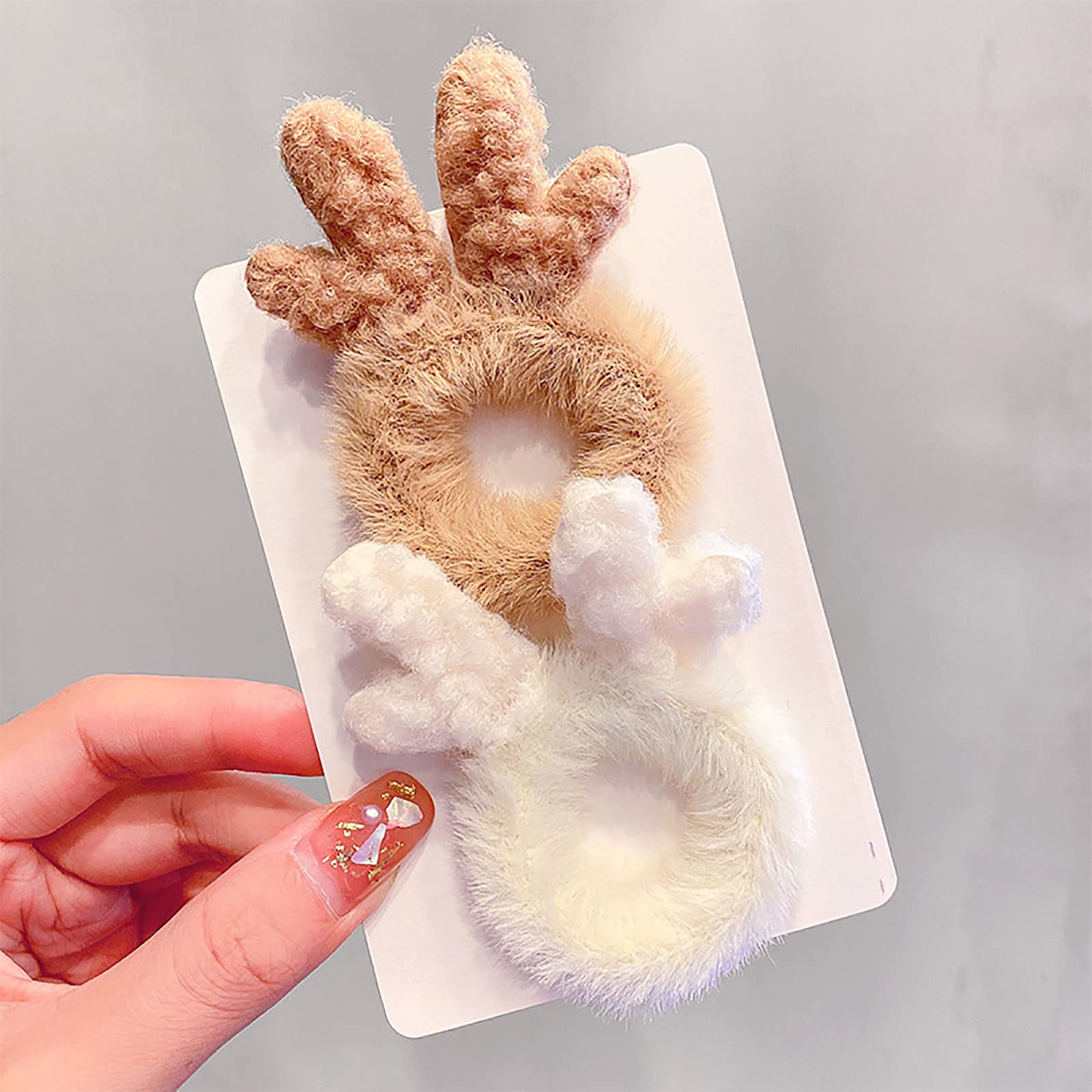 1 Pair Soft Furry Hair Ties - Cute Plush Elastic Scrunchies with Animal Ears (Cat/Bear/Antlers) for Women & Girls - Perfect for Ponytails, Buns & Everyday Hair Accessories