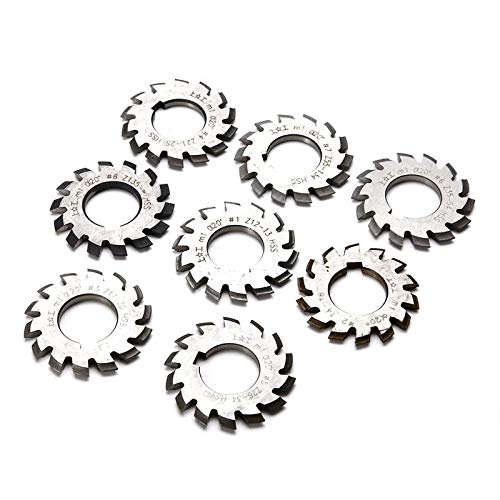 8-Piece HSS M1 PA20 20° Involute Gear Cutter Set #1-8 - High Speed Steel Milling Machine Tool Kit for DIY, Industrial & Automotive Gear Cutting Projects