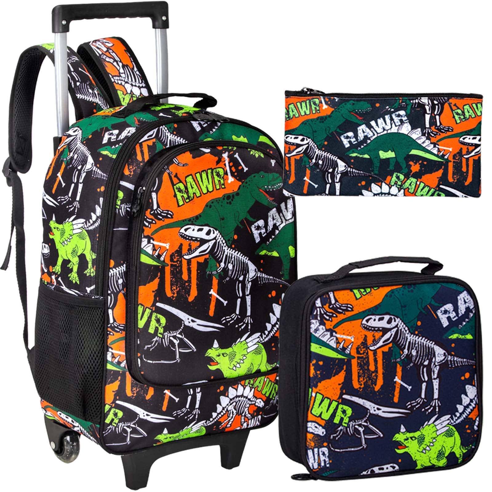 **Unicorn & Dinosaur Rolling Backpack for Kids - School Bookbag with Wheels, Lightweight Carry-On Luggage for Boys & Girls - Perfect for Travel, School & Daily Use**