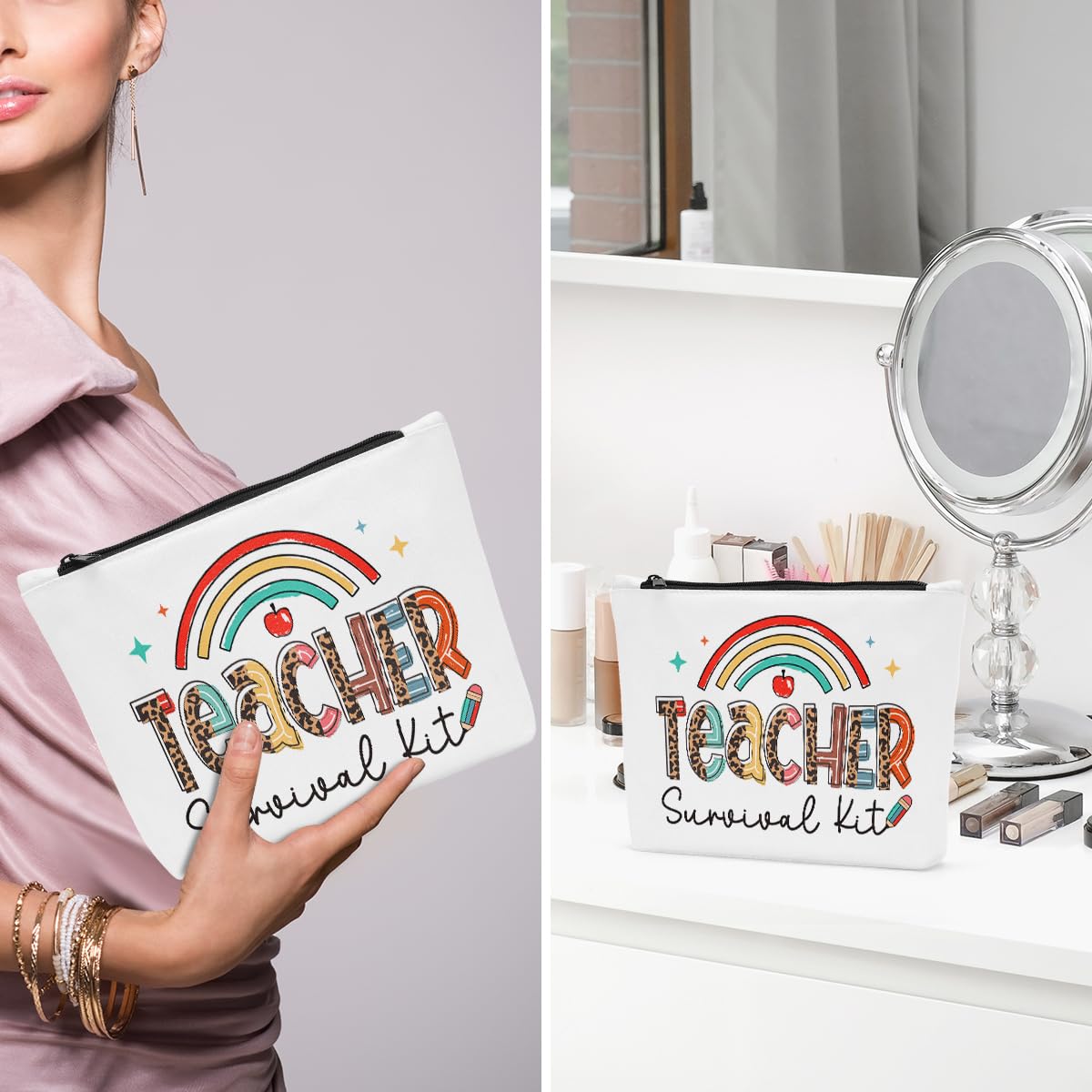 **Best Teacher Gifts for Women - Cute Makeup Bag (10x7.5x2 inches) - Perfect Teacher Appreciation, Birthday & Thank You Gift - Ideal for School, Classroom & Everyday Use**