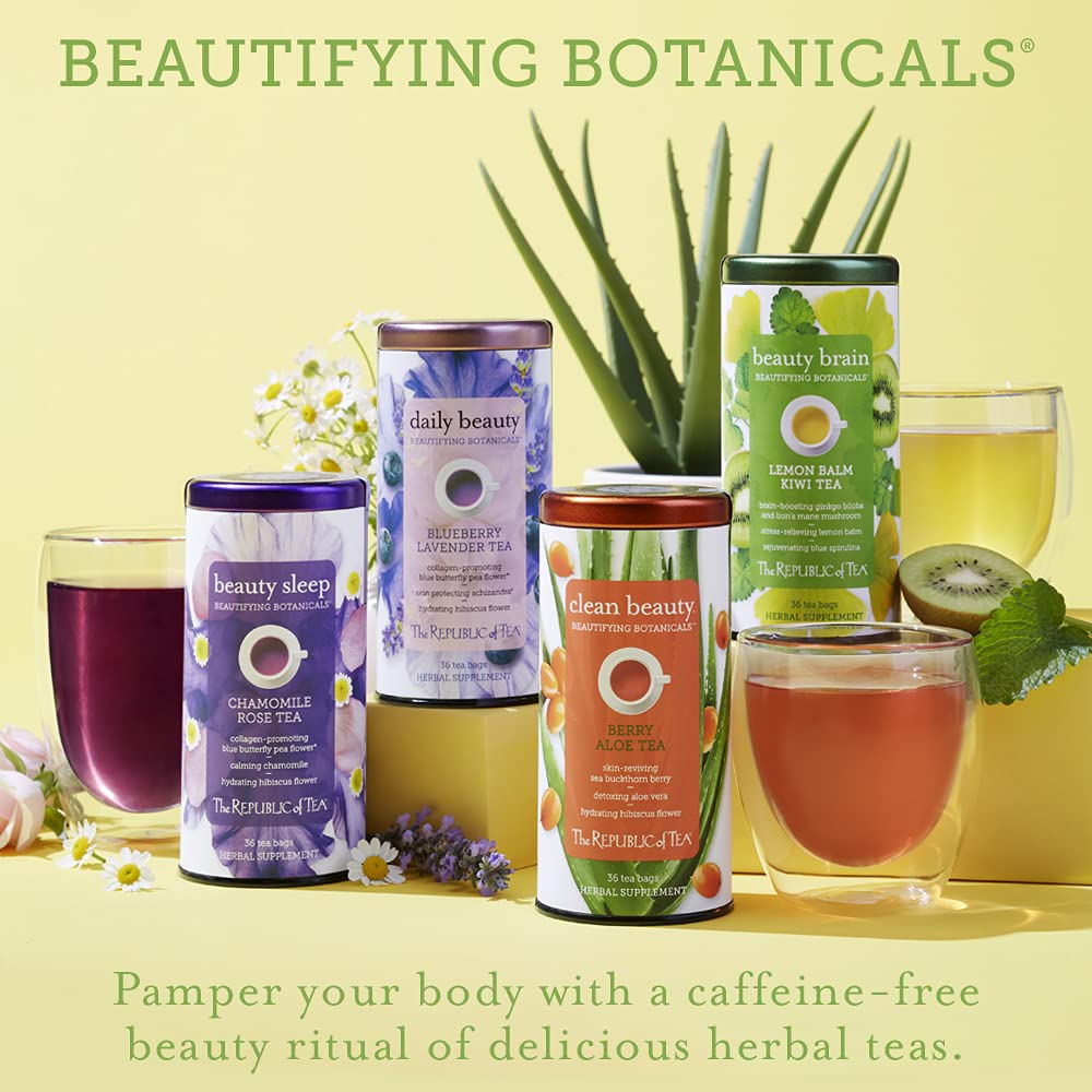 The Republic of Tea Beautifying Botanicals Beauty Brain Herbal Tea - 250 Tea Bags | Antioxidant-Rich Blend for Glowing Skin & Mental Clarity | Perfect for Morning Rituals & Self-Care Moments
