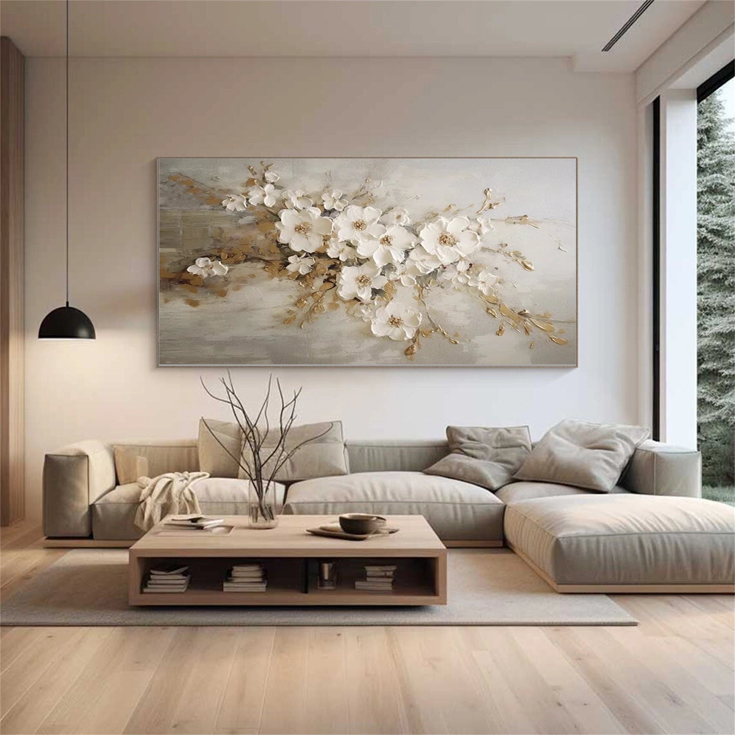 Flower and Tree Painting #FT179 - Handmade Canvas Wall Art for Home Decor, Office, Living Room & Bedroom
