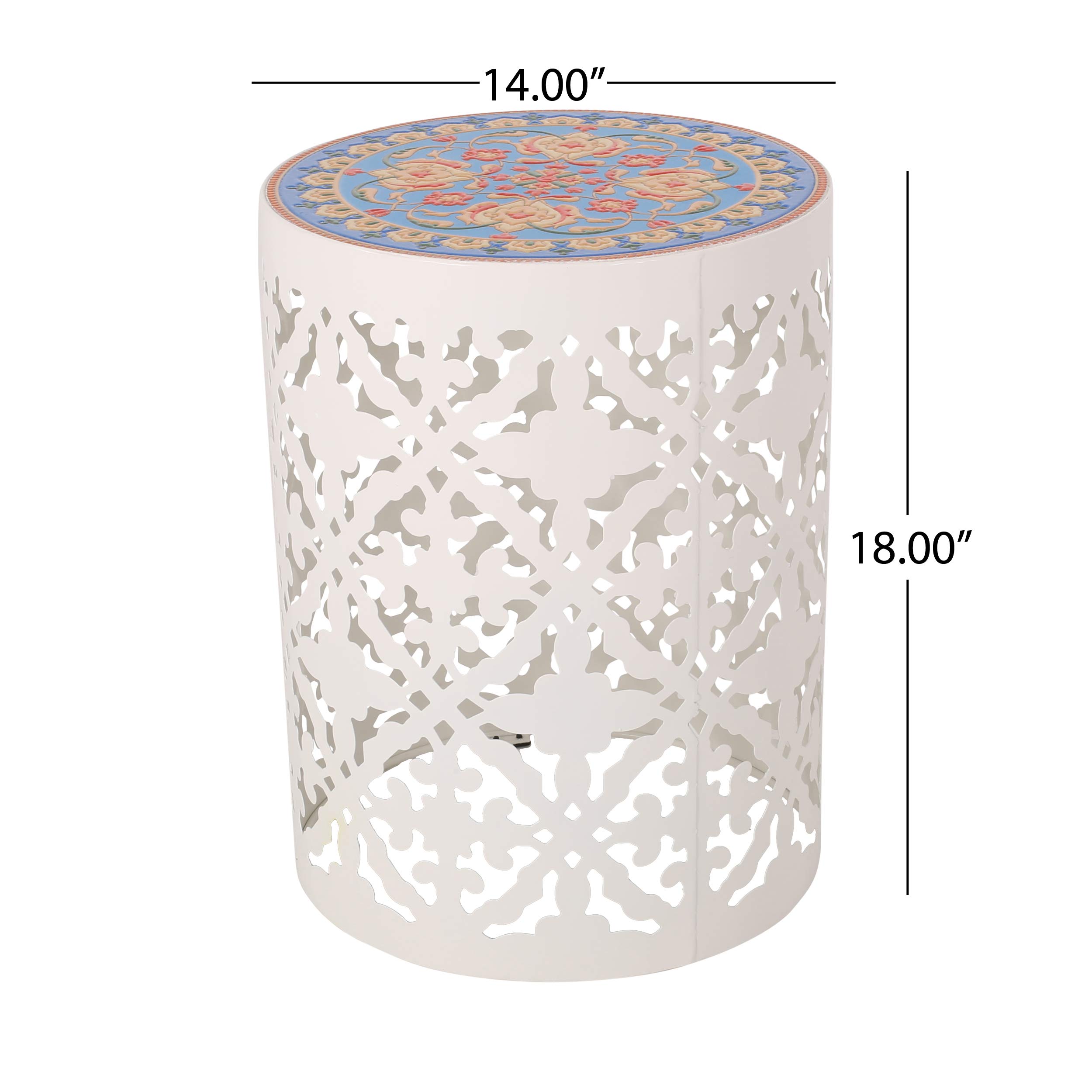 Christopher Knight Home Joshua Outdoor Lace Cut Side Table with Tile Top - White - Perfect for Patio, Garden, and Poolside Decor