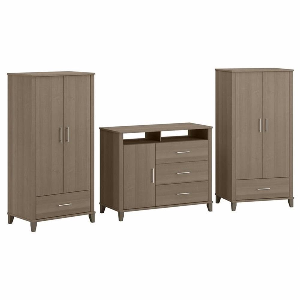 Bush Furniture Somerset Armoire with Dresser & TV Stand - Large Bedroom Storage Cabinet in Ash Gray | Perfect for Organizing Clothes, Media & Accessories in Master Bedrooms, Guest Rooms & Apartments