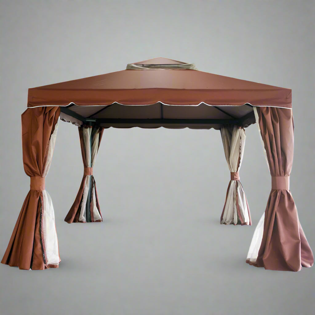 13' x 10' Fully Enclosed Pop Up Gazebo Tent with Rust-Resistant Aluminum Frame & Brown Fabric Curtains - Outdoor Patio, Garden, Backyard, Camping Shelter (Model 912500)