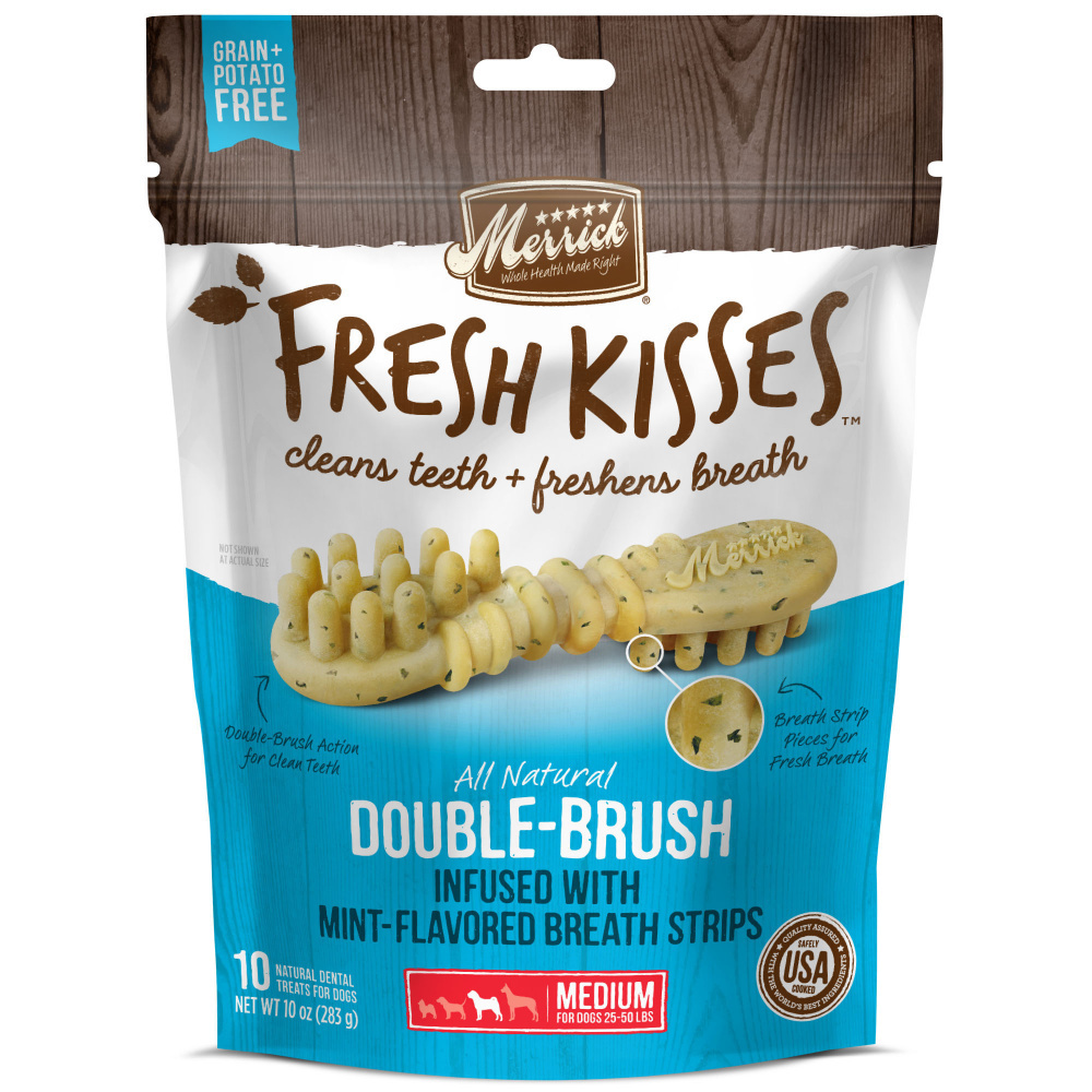 Merrick Fresh Kisses Dog Dental Treats with Mint Breath Strips - Natural Teeth Cleaning Chews for Medium Dogs - Freshens Breath & Reduces Plaque - Perfect for Daily Oral Care & Training Rewards
