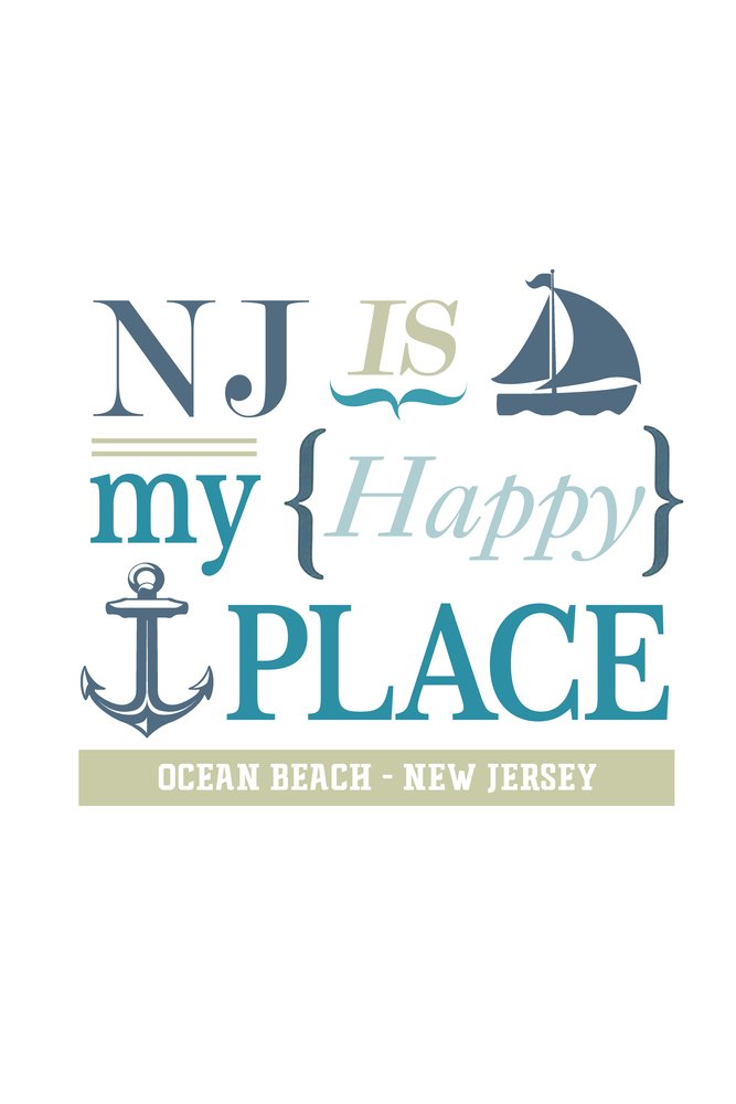 Ocean Beach New Jersey NJ Is My Happy Place #2 - 24x36 Gallery Quality Metal Wall Art, Aluminum Home Decor for Living Room, Bedroom & Office