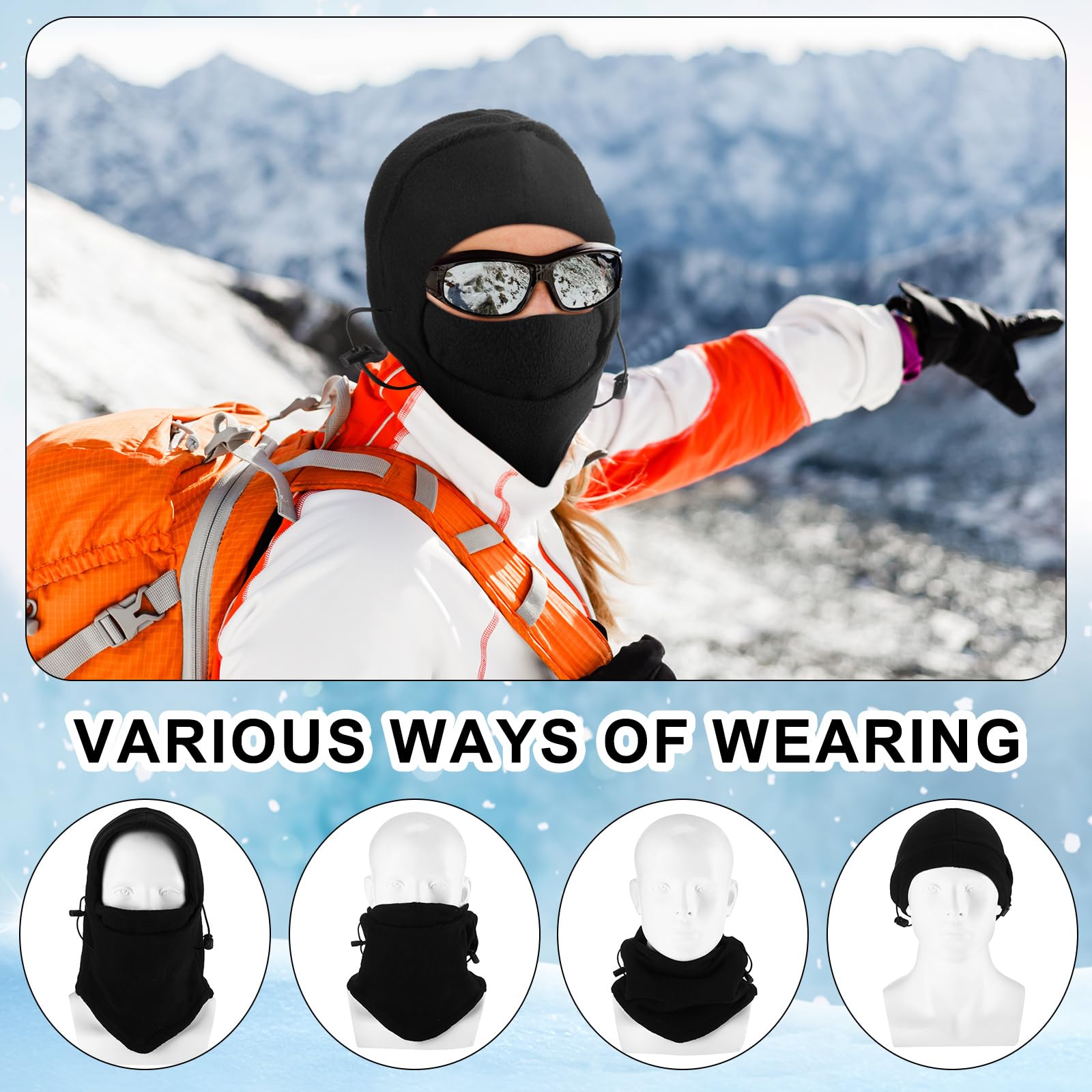 Frienda 8 Pack Balaclava Ski Mask for Men & Women - Windproof Winter Face Cover, Adjustable Warm Fleece Lining for Skiing, Snowboarding, Motorcycling & Outdoor Activities