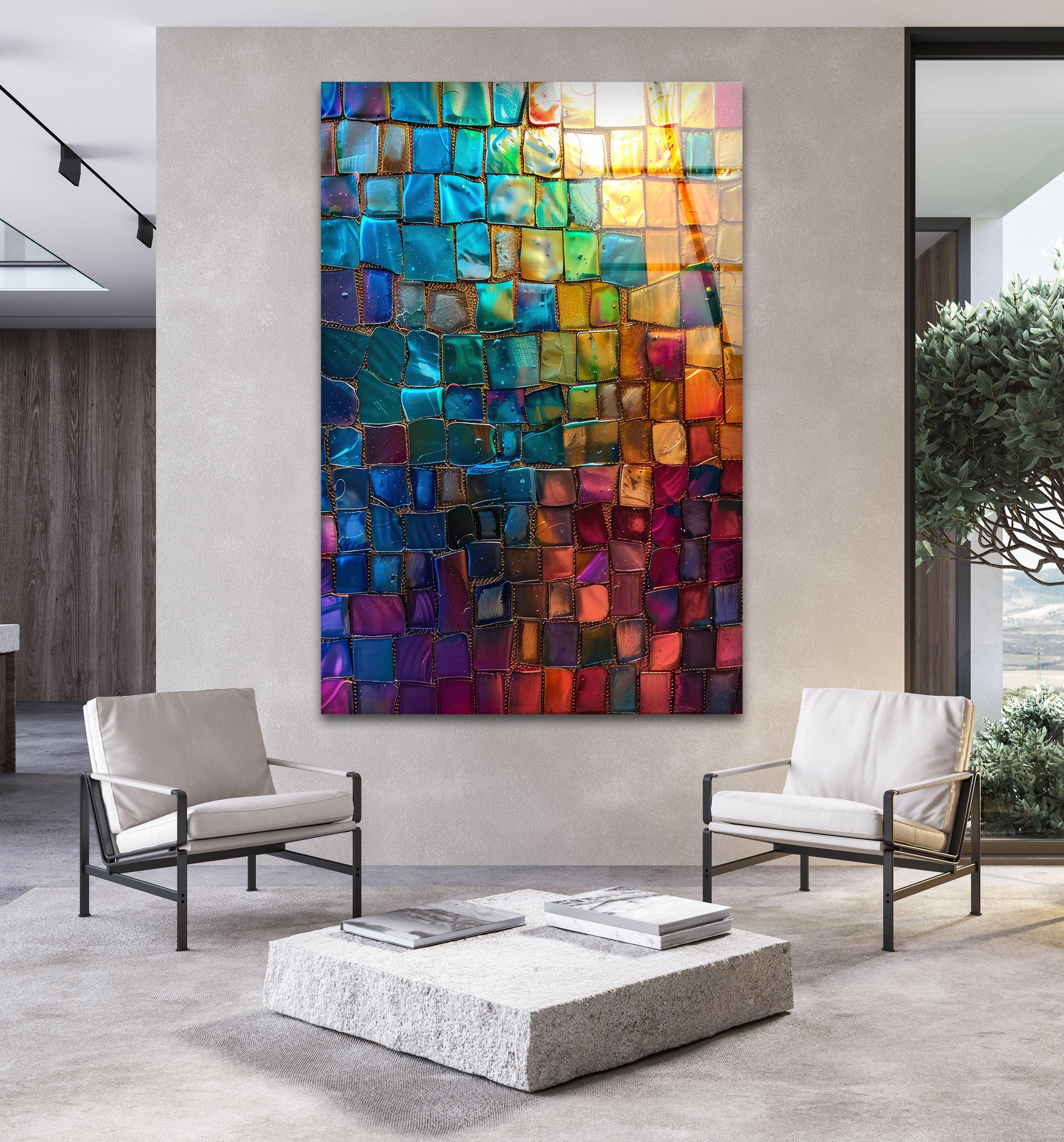 Vibrant Mosaic Glass Wall Art - Handcrafted Decorative Panel for Living Room, Bedroom & Office Decor | Perfect for Home & Interior Design Gifts