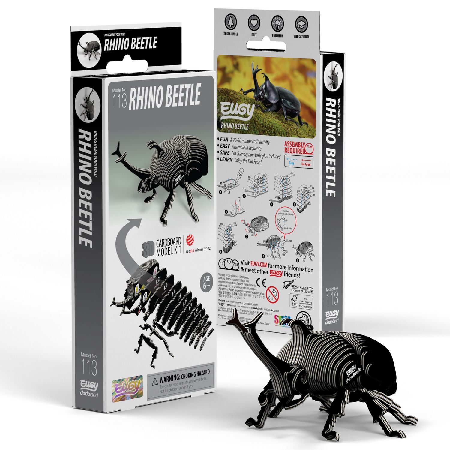 Eugy 3D Cardboard Model Kit - Rhino Beetle DIY Puzzle for Kids & Adults | Fun Educational STEM Toy for Home Decor, Classroom Activities & Creative Gifts