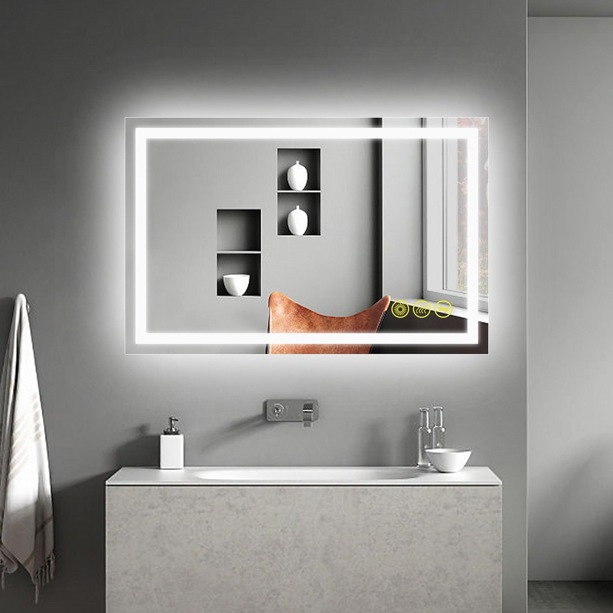 Anti-Fog LED Bathroom Mirror with Backlit Illumination - Touch Switch & Dimmable Light for Makeup Vanity, Shaving, and Home Decor