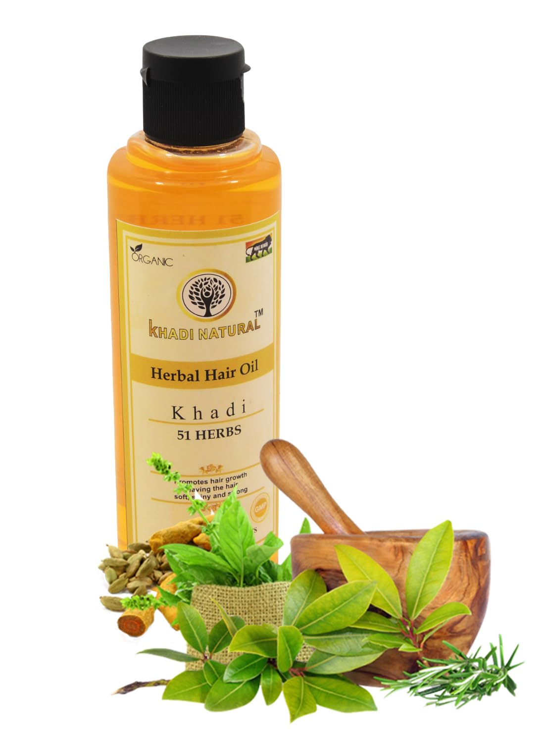 Khadi Natural 51 Herbs Ayurvedic Hair Oil 210ml - Organic Herbal Blend for Hair Growth, Nourishment & Shine | Perfect for Daily Hair Care, Scalp Massage & Ayurvedic Treatments