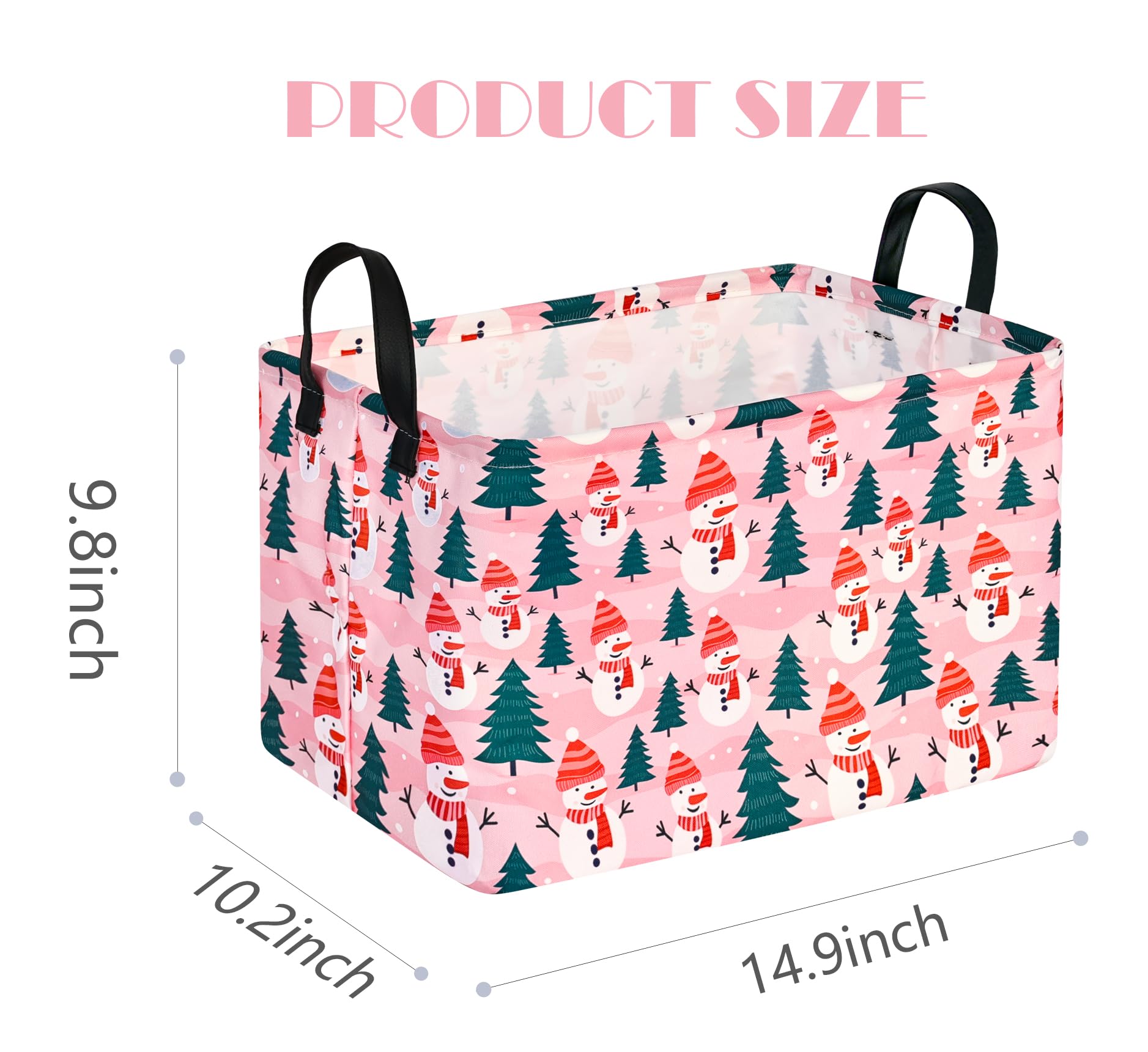Pink Snowman Baby Storage Basket Cube - Waterproof Kids Hamper & Toy Organizer for Nursery, Clothes, Books | Girls Room Decor & Shelf Storage Solution | Perfect for Baby Shower Gifts & Toddler Bedroom Organization