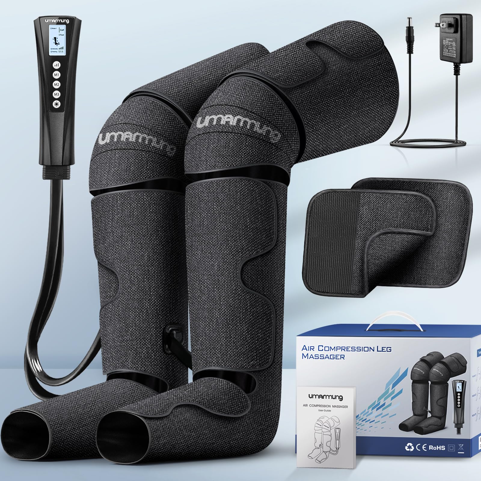 Air Compression Leg Massager with Heat - Best Gift for Christmas, Mother's Day & Father's Day - Relieves Foot & Knee Pain, Varicose Veins, Cramps, Swelling - Perfect for Home, Office & Post-Workout Recovery