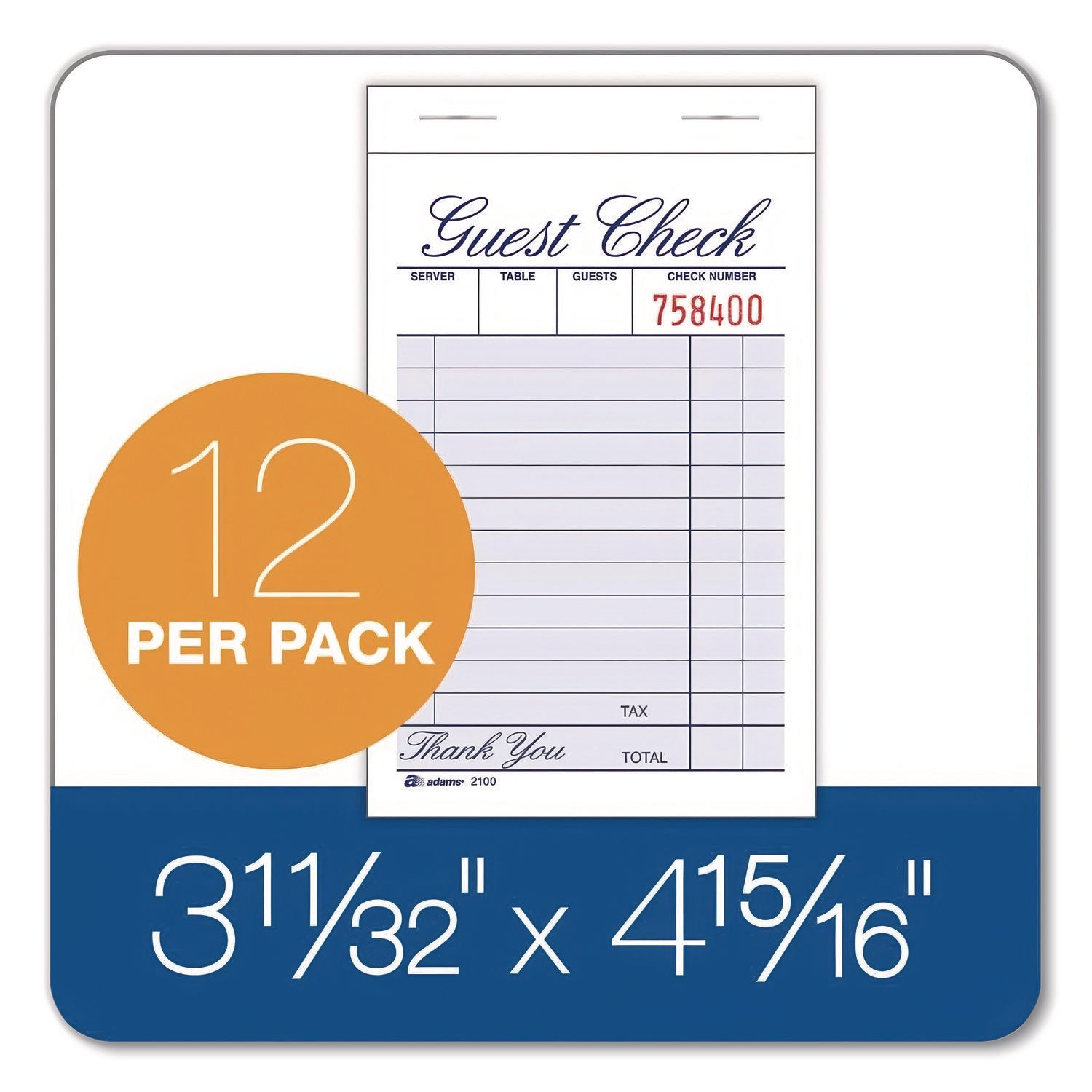 Adams® One Part Guest Check Pad - 3.35