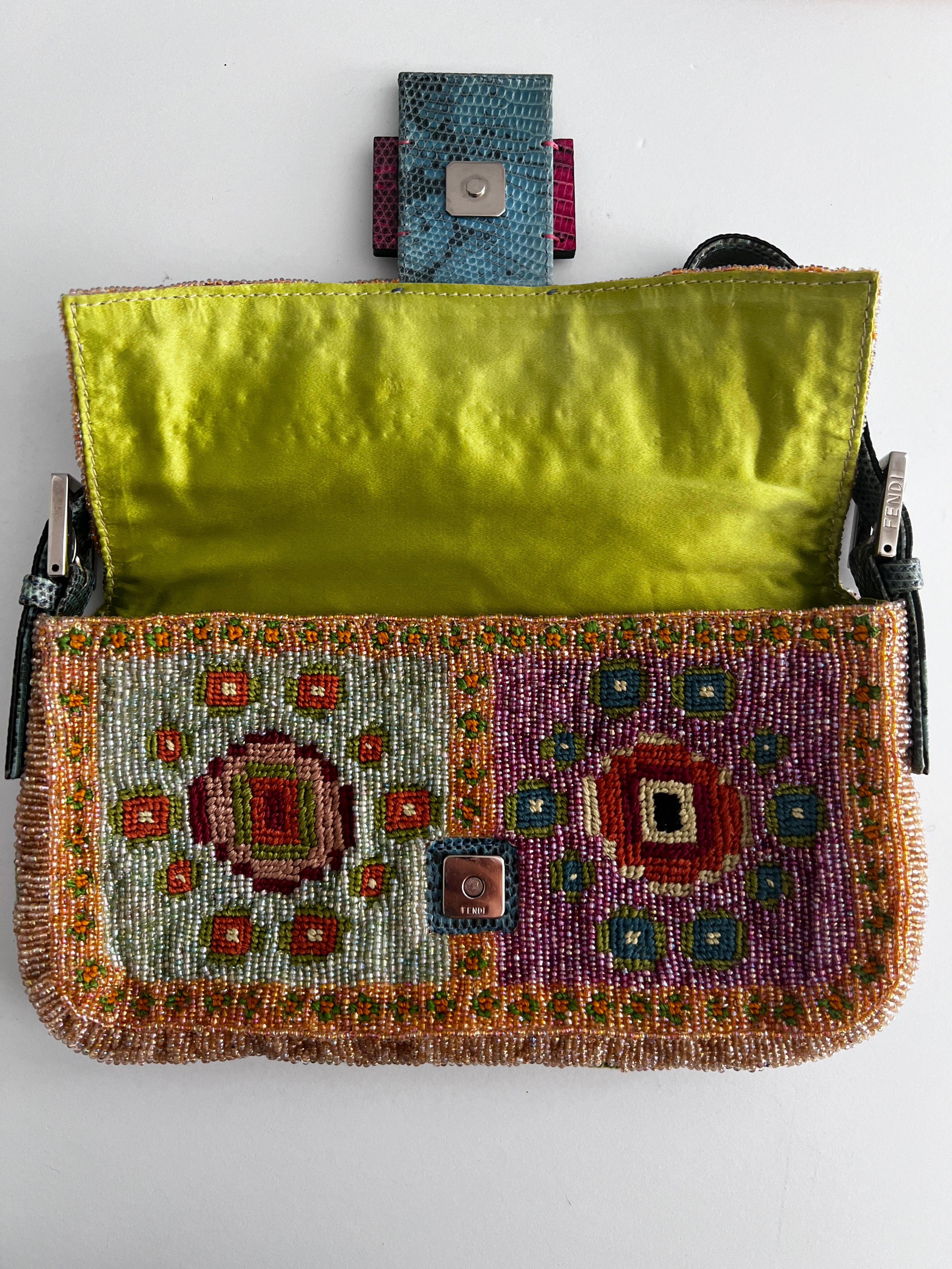 Vintage Fendi Madonna Boho Beaded Embroidered Baguette Bag - Stylish Crossbody Purse for Women, Perfect for Parties, Concerts & Boho Fashion Outfits
