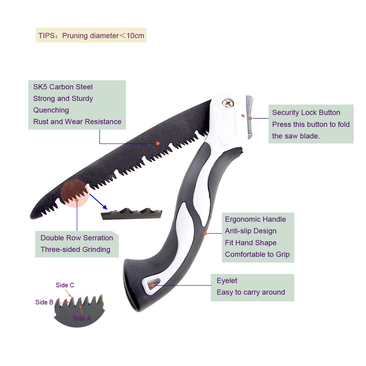 Portable Folding Hand Saw - Compact Pruning Saw for Camping, Hiking, Gardening & Outdoor Adventures - 19.29 Inch Lightweight Saw for Tree Branches, Wood Cutting & Yard Work