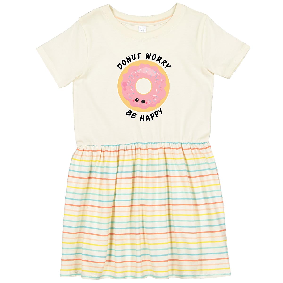 Inktastic Donut Worry Be Happy Pink Sprinkle Donut Toddler Dress - Cute Birthday Outfit for Girls, Fun Party Wear, Casual Playdate Dress for Toddlers 2T-4T