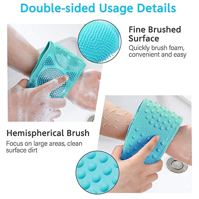 Exfoliating Shower Brush with Silicone Scrubber - Double-Sided Bath Brush for Dead Skin Removal - Men & Women - Perfect for Deep Cleansing & Relaxing in Shower or Bath