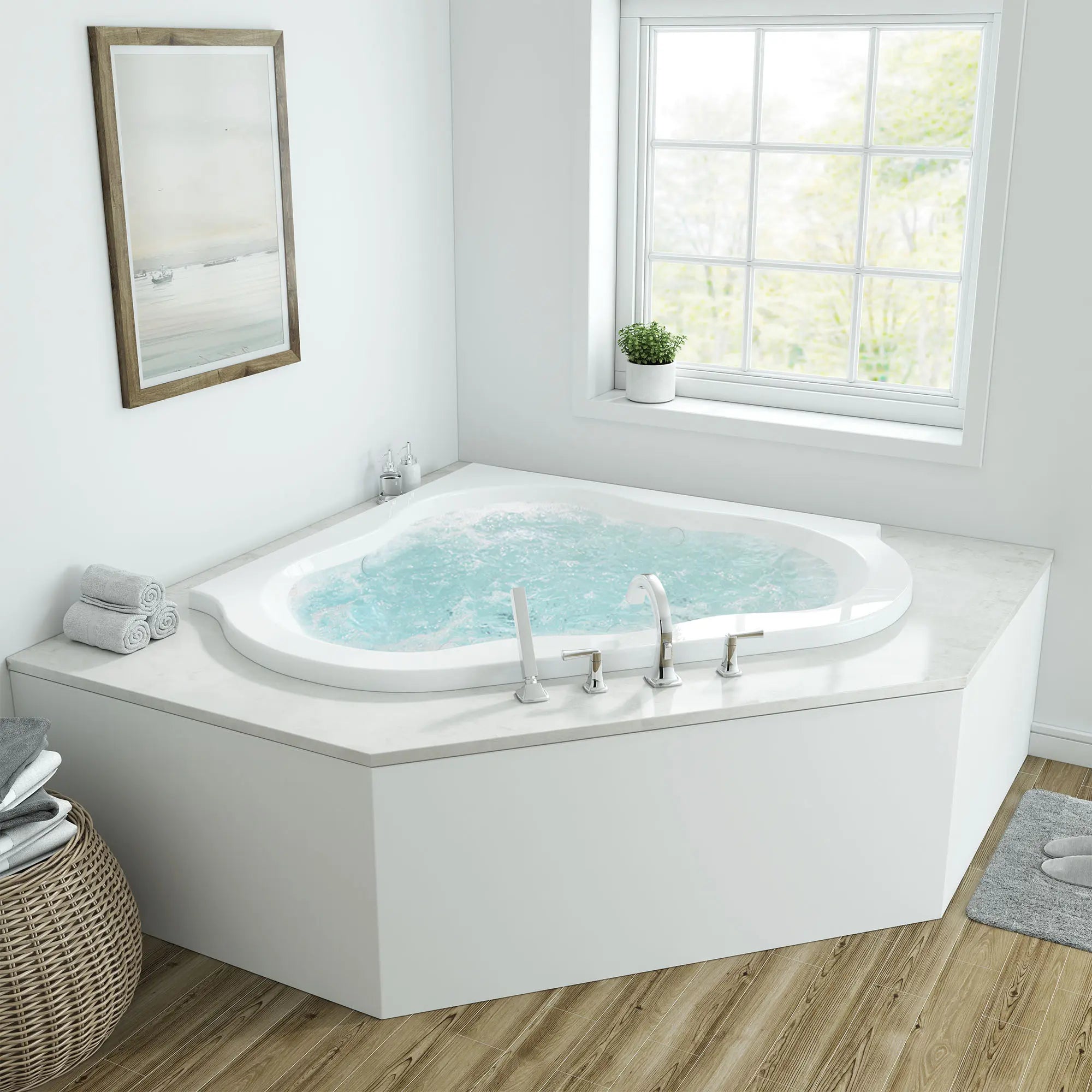 EverClean 60 x 60 Inch Corner Whirlpool Bathtub - Large Acrylic Soaking Spa Tub with Hydrotherapy Jets for Relaxation & Muscle Relief - Perfect for Master Bathroom or Luxury Home Spa Retreat