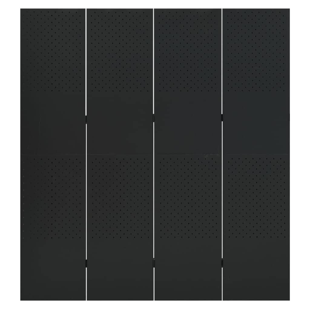 vidaXL 4-Panel Black Steel Room Divider Privacy Screen - 63