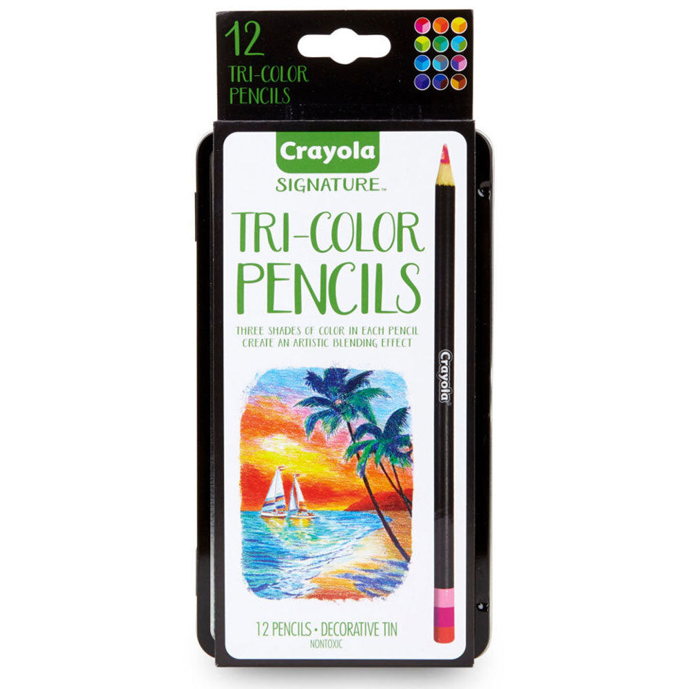 12-Piece Crayola Signature Tri-Color Colored Pencils Set for Kids Ages 9+ | Vibrant Art Supplies for Drawing, Sketching & School Projects
