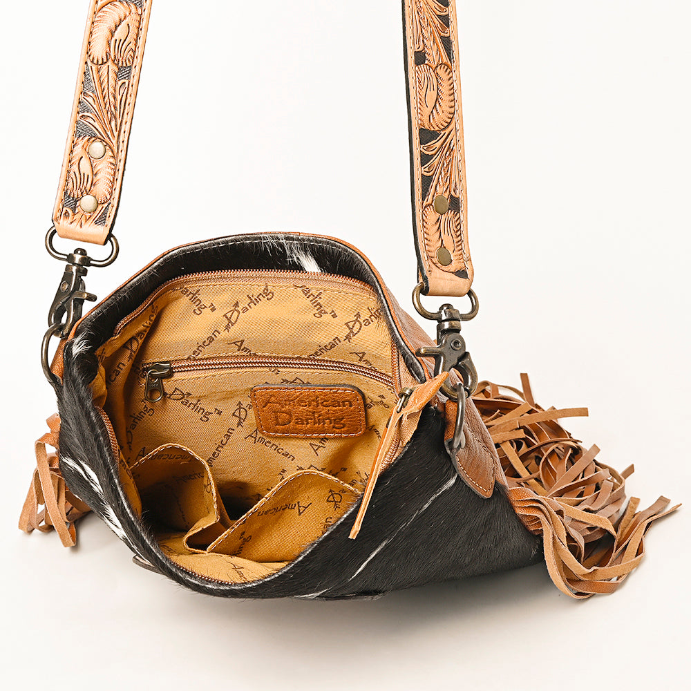 American Darling ADBG1299 Genuine Leather Women's Western Handbag - Hand Tooled Hair-On Cowhide Purse for Cowgirl Style, Rodeo Events & Country Fashion Accessories
