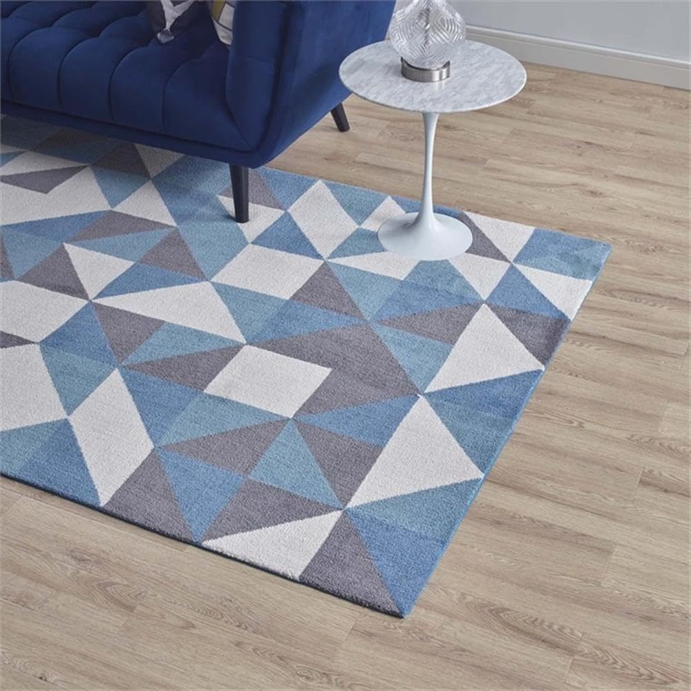 Modway Kahula Geometric Triangle Mosaic 8x10 Area Rug - Blue, White & Gray Modern Design for Living Room, Bedroom & Office Decor
