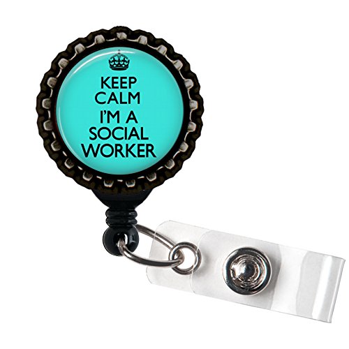 Keep Calm I'm a Social Worker Retractable Badge Reel - Durable Resin ID Holder for Nurses, Teachers & Healthcare Professionals - Perfect for Hospitals, Schools & Office Workplaces