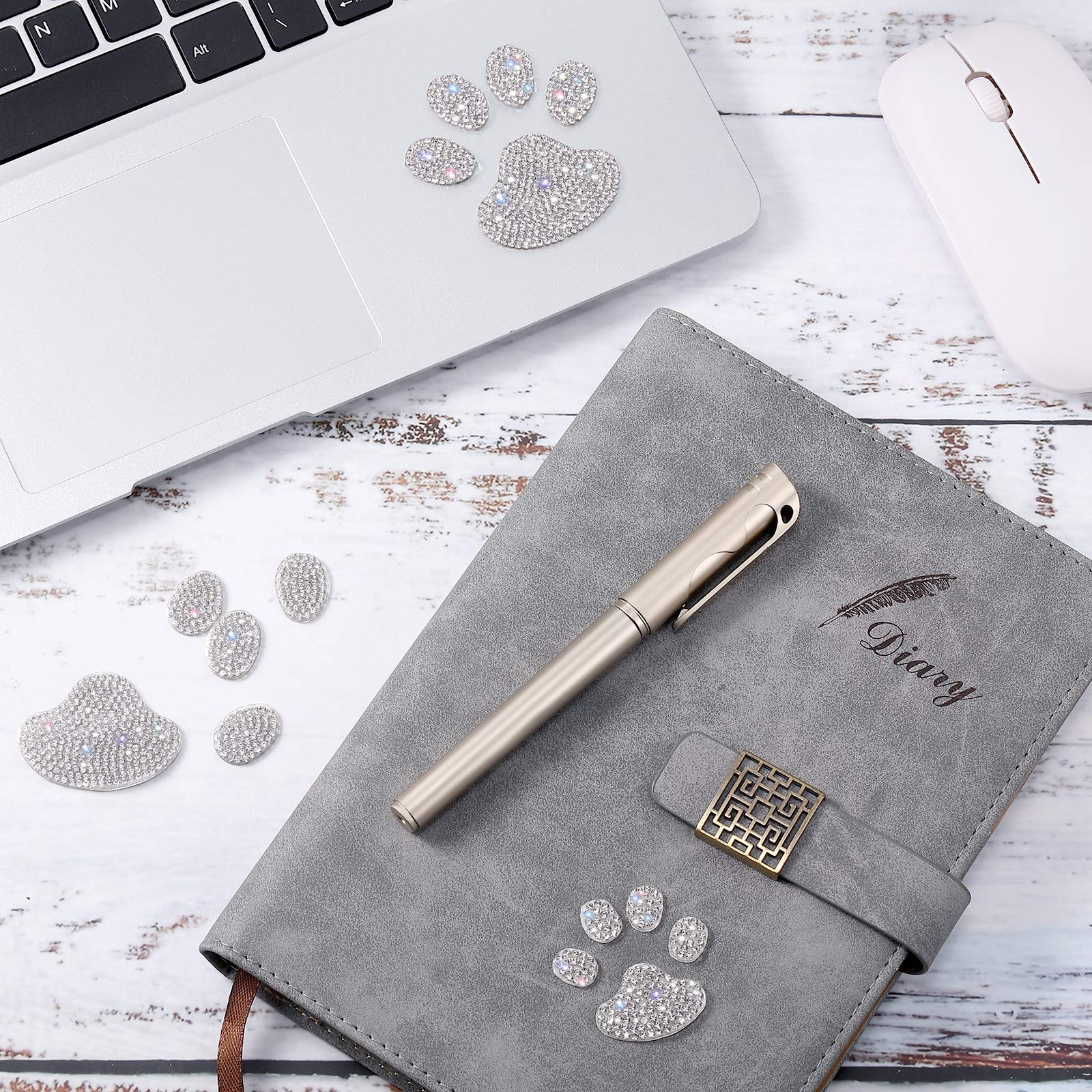 12 Sets Crystal Rhinestone Paw Print Stickers - Bling Dog Paw Decals for Car Bumper, Window, Laptop, Phone - Waterproof & Durable Car Accessories for Pet Lovers (Great for Gifts & Personalization)