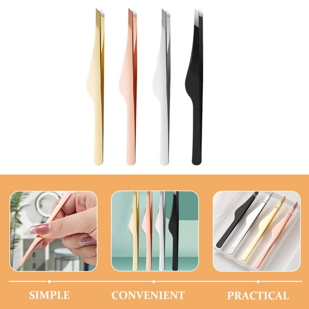NOLITOY 4-Piece Professional Eyelash Extension Tweezers Set - Stainless Steel Lash Tools for Extensions, Isolation & Eyebrow Shaping | Perfect for Salon & Home Use