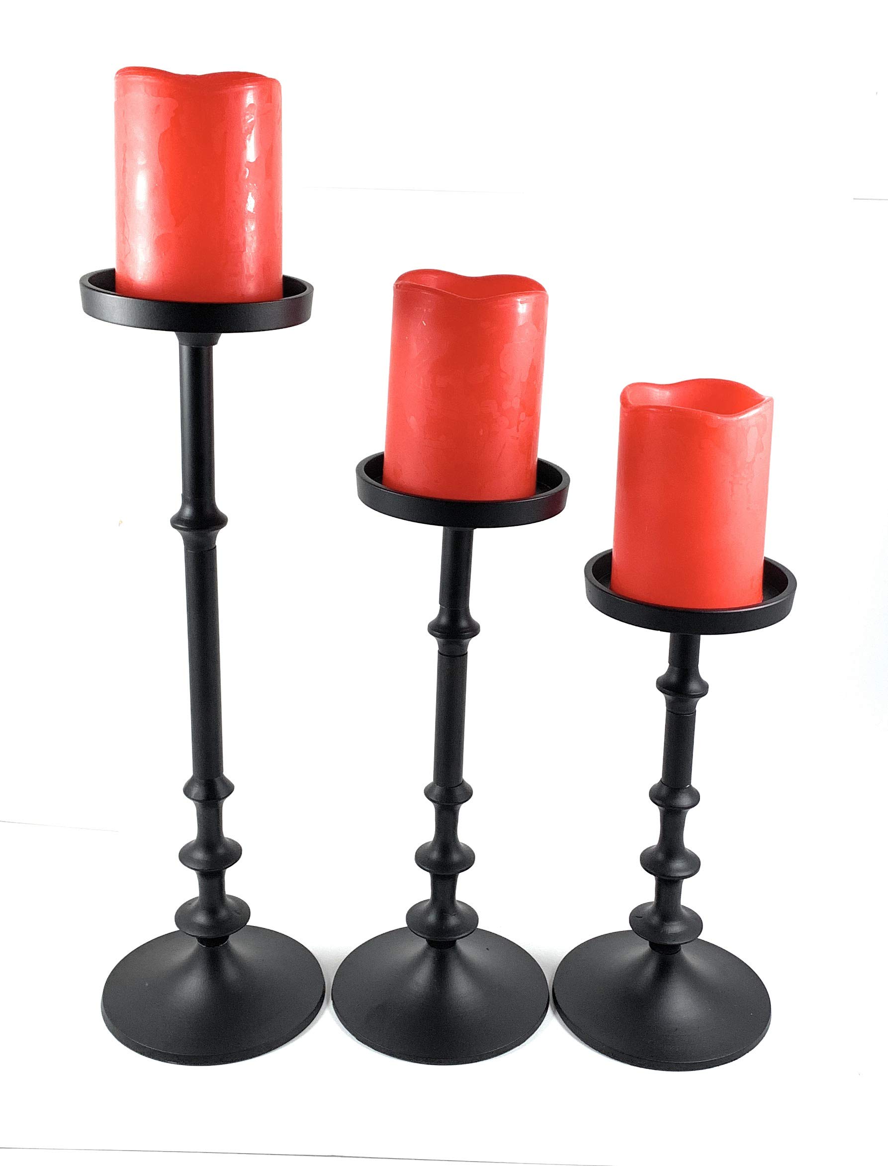 Set of 3 Matte Black Pillar Candle Holders - Elegant Home Decor for Dining Table, Wedding Centerpieces & Romantic Ambiance
