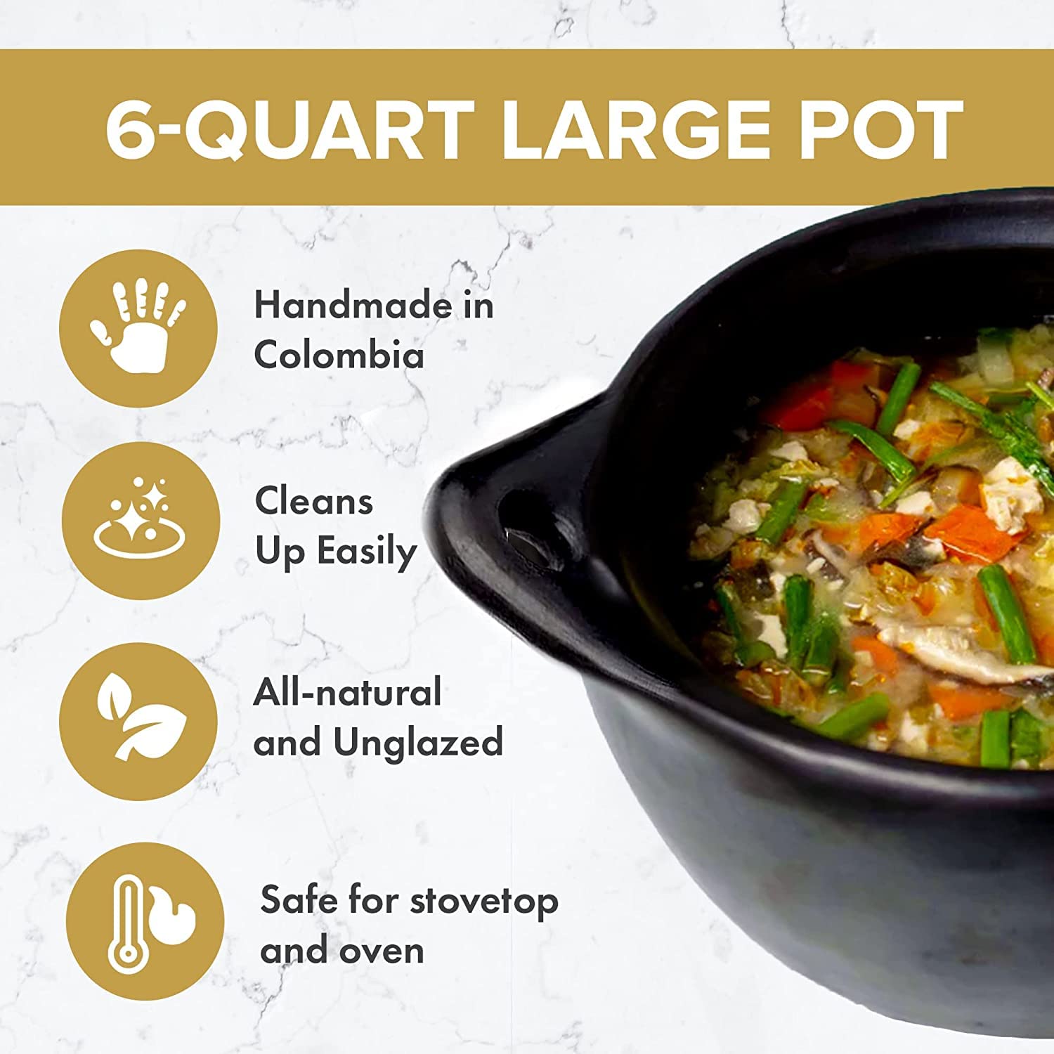 Chamba Clay Pot – Handmade Black Earthenware Cookware for Soups, Stews & Rice – 1.5-Quart Clay Cooking Pot with Lid & Handle – Durable & Versatile Kitchen Essential – Perfect for Stovetop, Oven & Serving Dishes