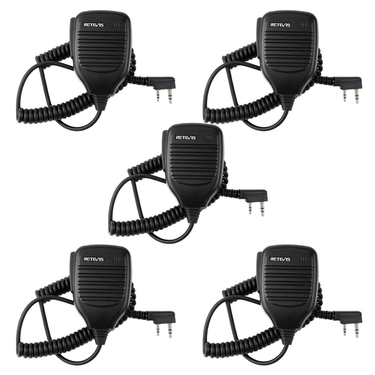 Retevis 2 Pin Walkie Talkie Microphone - 5 Pack, Compatible with Retevis RT22 RT68 RT5R H777 RT27 RT15 RT17 RT19 & Baofeng UV-5R 888S UV-82HP 5RX 5RH UV-17M Kenwood Radioddity - Ideal for Outdoor Adventures, Construction Sites, and Emergency Communication