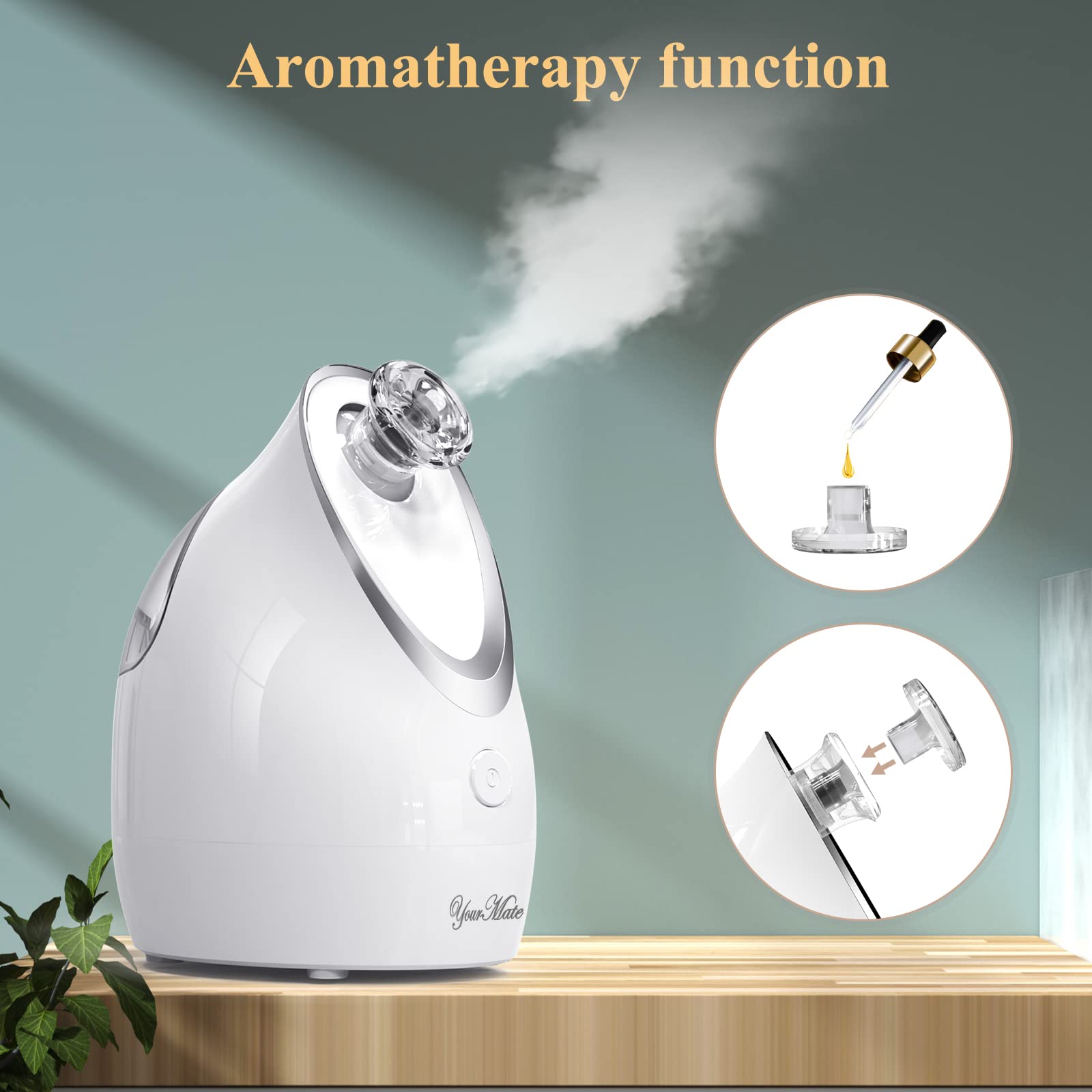 YourMate Nano Ionic Facial Steamer with Adjustable Nozzle & Aromatherapy - Warm Mist Humidifier for Sinus Relief, Pore Cleansing & Skin Hydration - Home Spa & Beauty Device (White) - Perfect for Relaxation, Skincare Routine & Dry Climate Relief