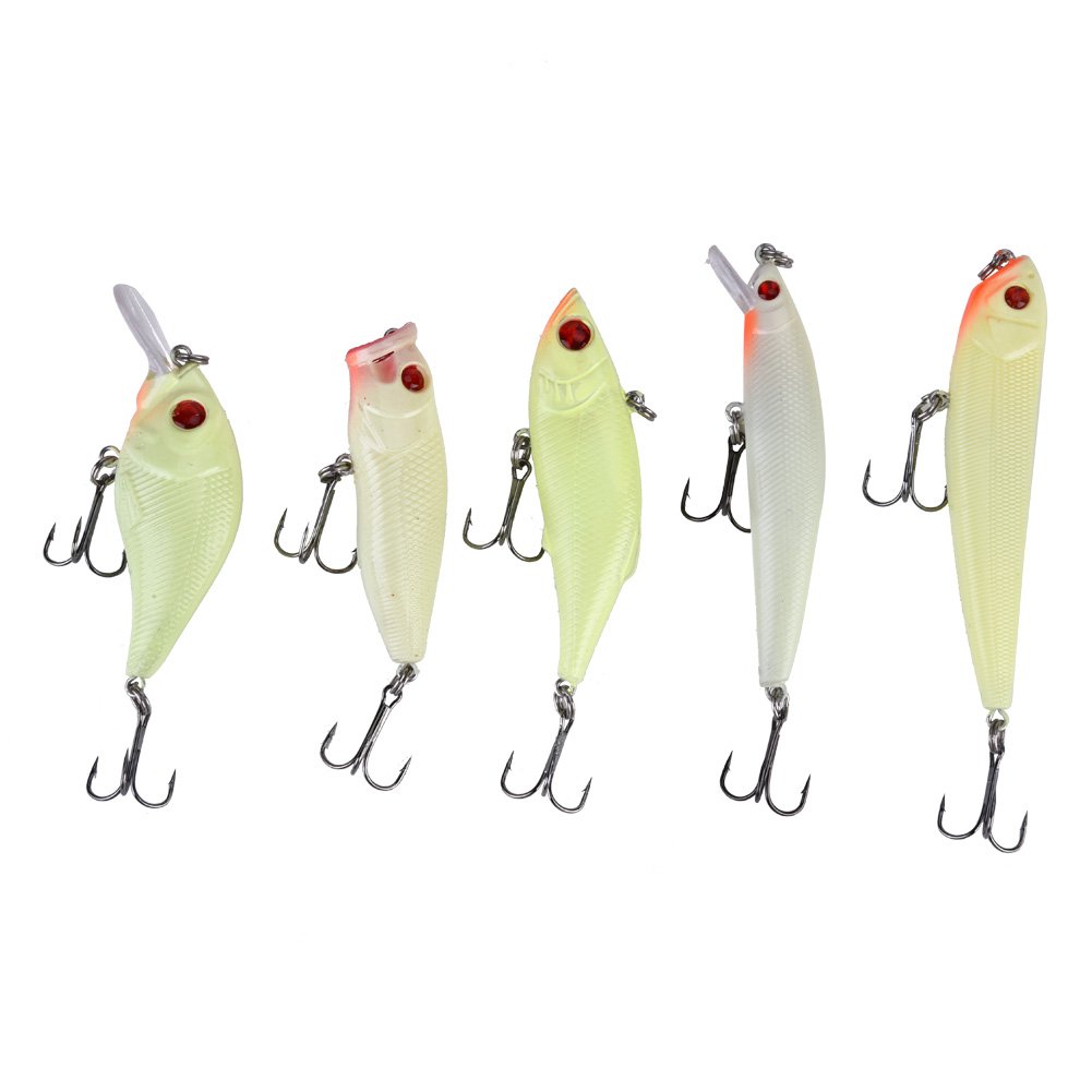 5Pcs Glow in The Dark Crankbait Lures - ABS Hard Fishing Baits with Hooks for Saltwater & Freshwater - Perfect Night Fishing Lures for Bass, Trout, and Walleye - Ideal for Low Light Conditions and Deep Water Fishing
