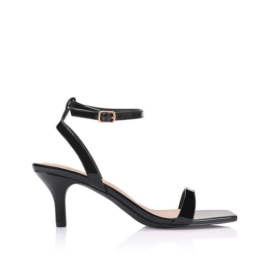 Tally Kitten Heel Sandals for Women - Black Patent Leather Dress Shoes | Comfortable Low Heel Sandals for Wedding, Party & Office Wear