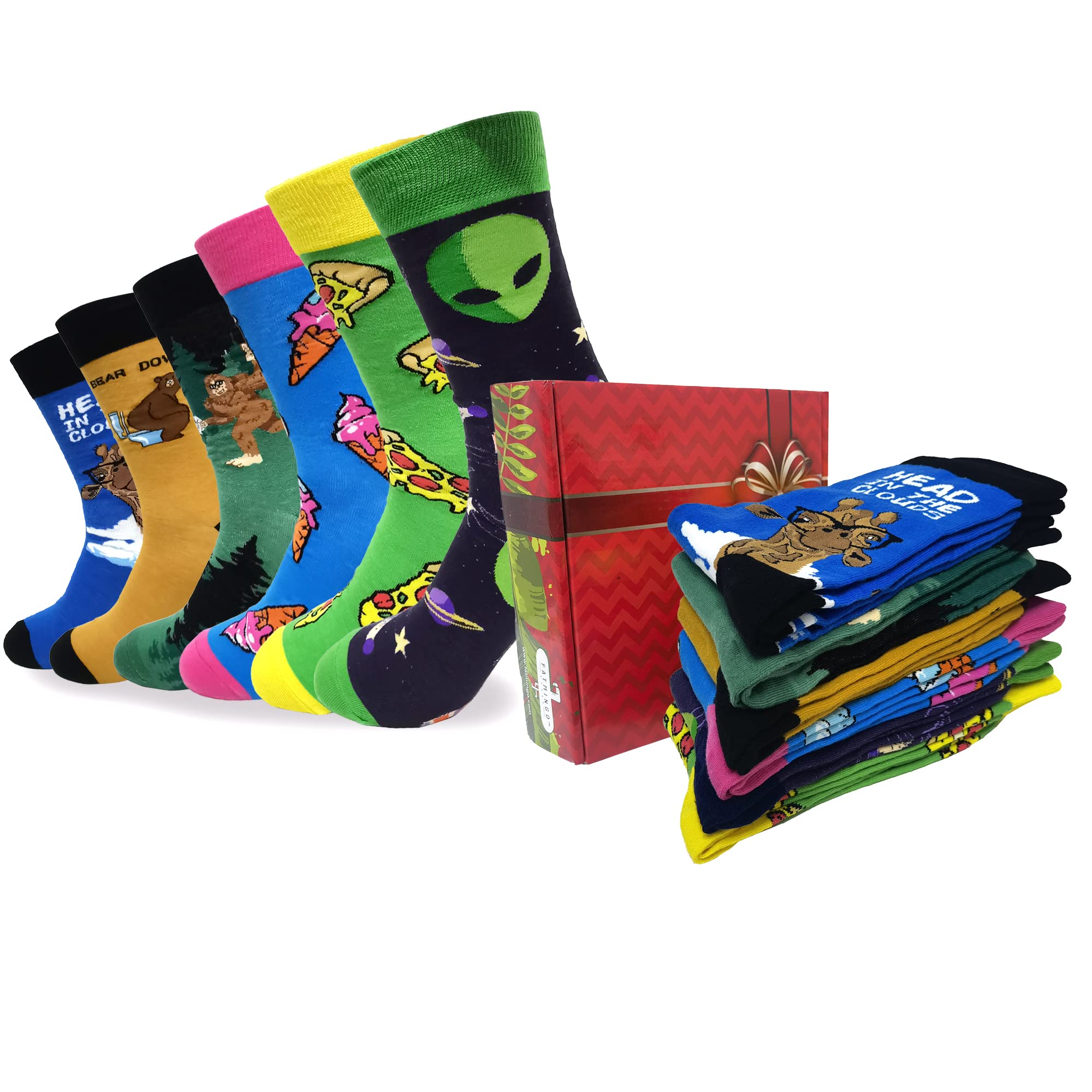 FATMINGO Funny Men's Colorful Dress Socks - Novelty Crazy Crew Socks with Fun Patterns - Soft Combed Cotton for Comfort - Perfect for Gifts, Parties & Office Wear