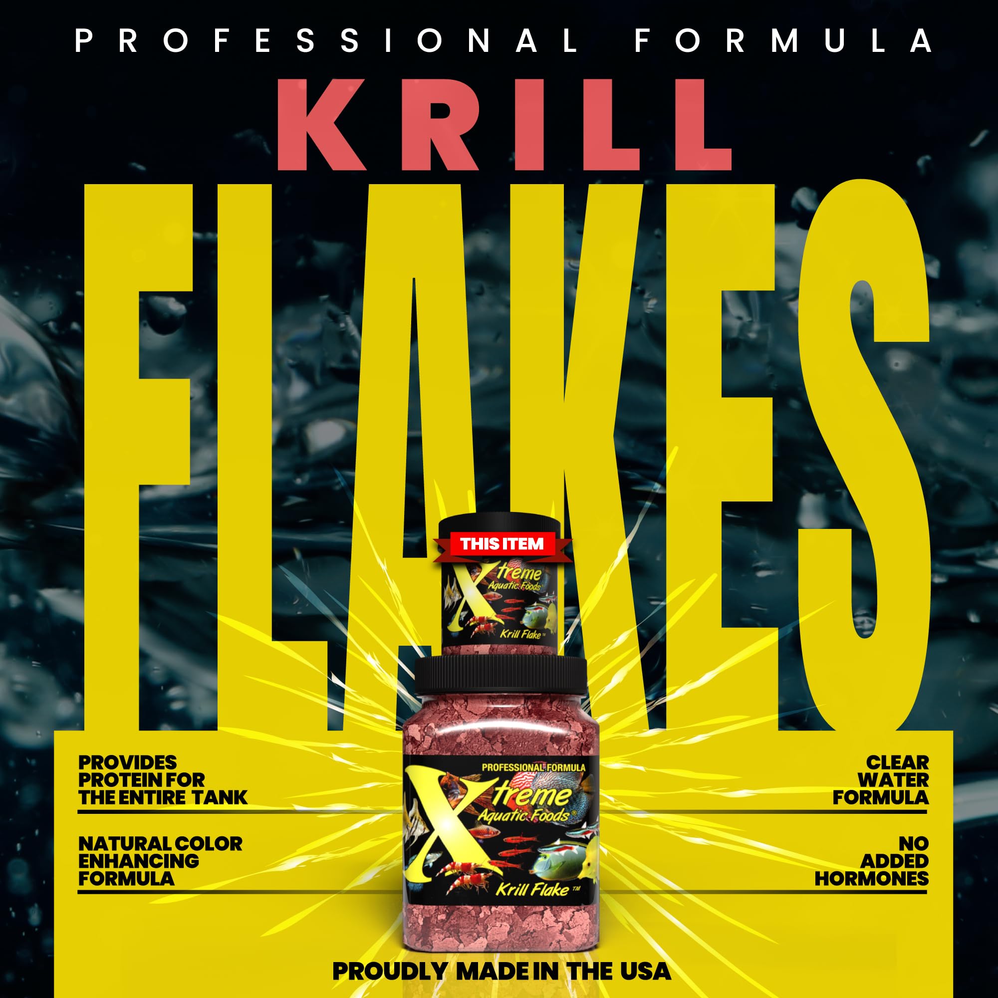 Xtreme Krill Flakes - Premium High Protein Freshwater Fish Food with 100% Krill & Shrimp, Rich in Vitamins for Immune & Digestive Health - Enhances Fish Color & Energy - USA Farm Grown (1oz) - Ideal for Tropical Fish, Goldfish, Betta & Community Aquariums