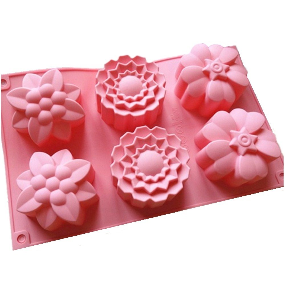 6-Piece Silicone Flower Cupcake Molds - Reusable Baking Molds for Muffins, Soap Making, Resin Crafts & Mooncakes | Non-Stick DIY Cake Pans for Home Bakers & Crafters | Perfect for Birthday Parties, Wedding Favors & Holiday Baking