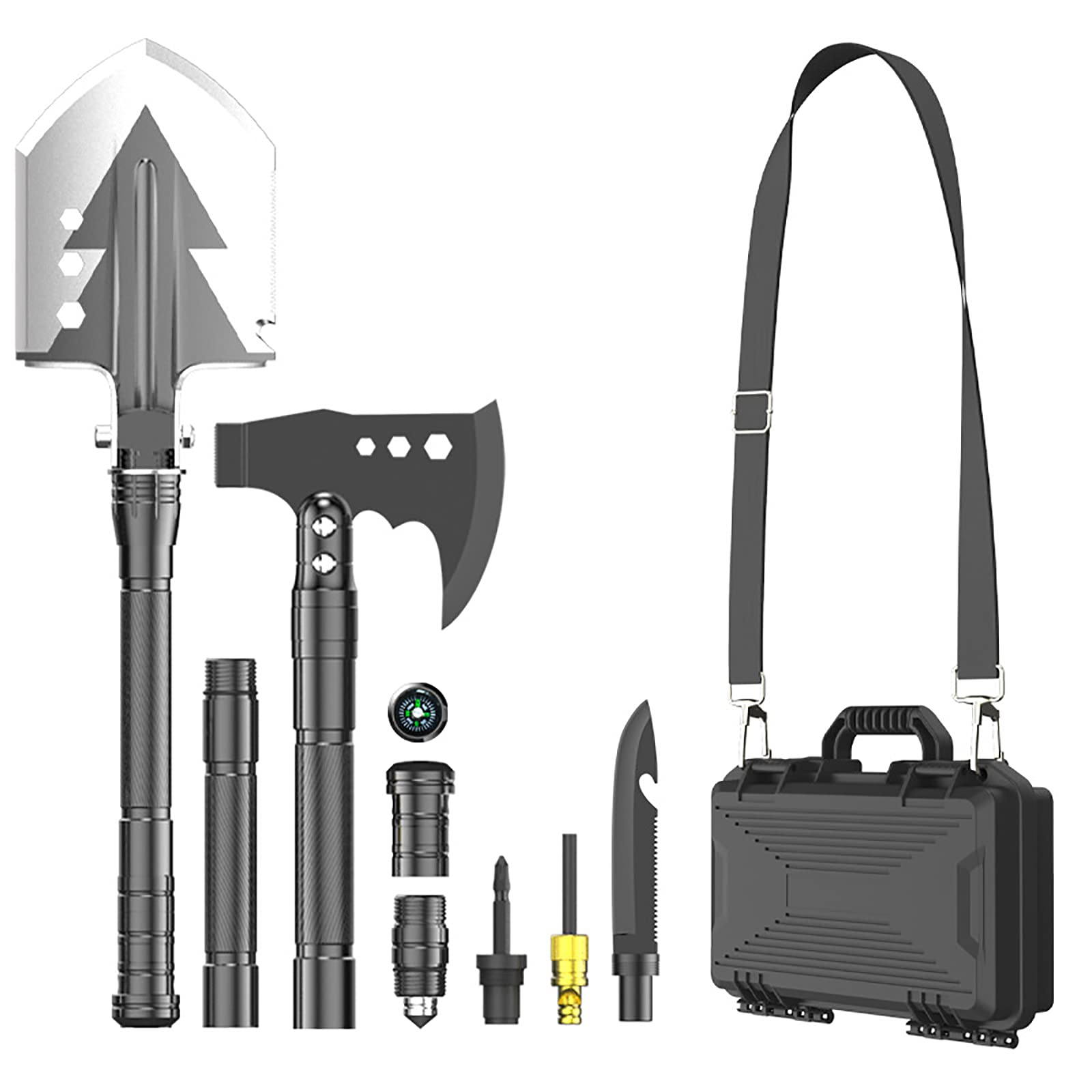 Multifunctional Folding Camping Shovel & Survival Axe Tool Set - High Carbon Stainless Steel Shovelhead with Storage Pouch - Perfect for Outdoor Adventures, Camping, Hiking, Cycling & Emergency Preparedness
