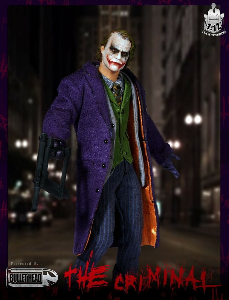 1/12 Scale Bullet Head BH 001 The Criminal Heath Ledger Joker Action Figure - Collectible Movie Toy for Batman The Dark Knight Fans | Display, Cosplay, Gift for DC Comics Enthusiasts