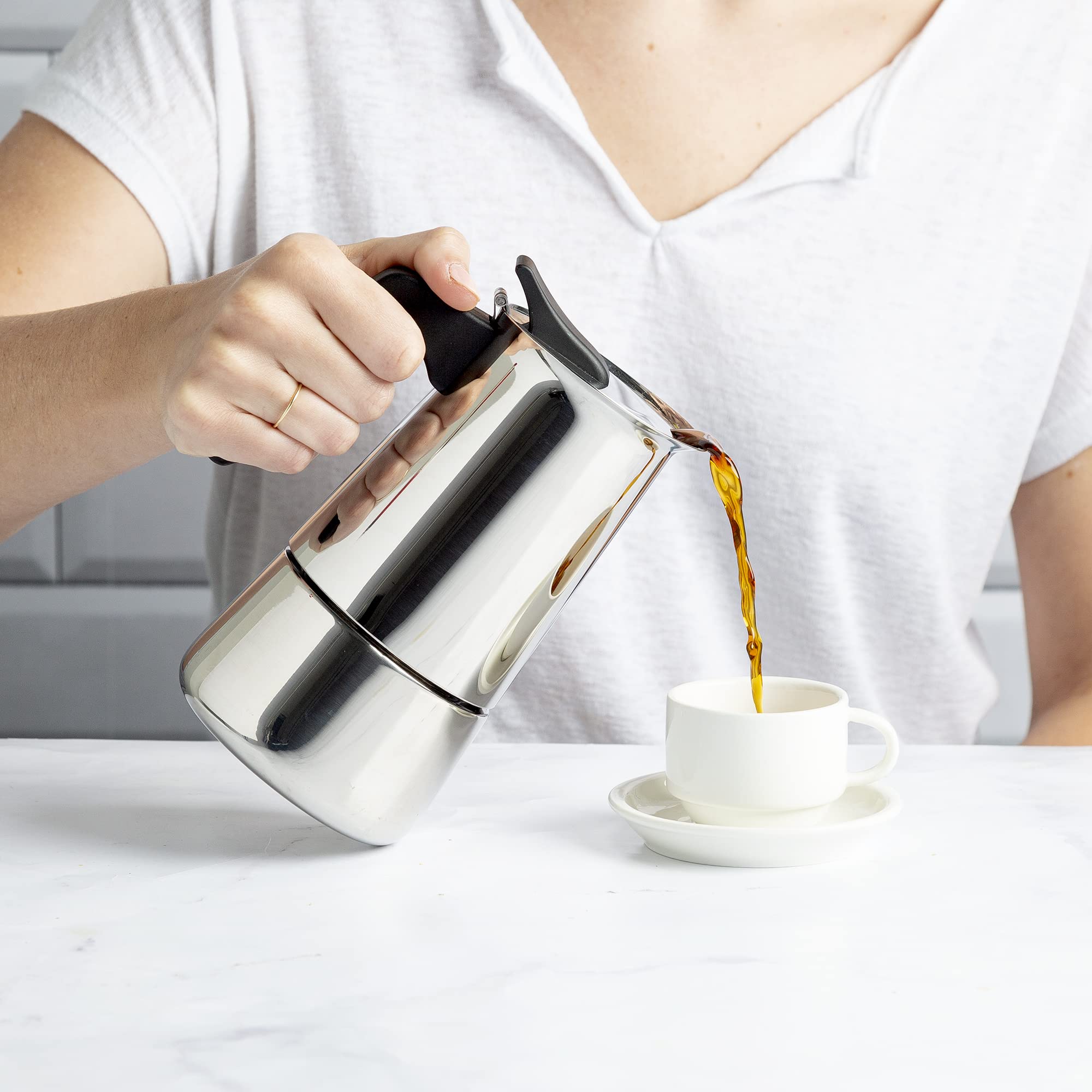 Primaria Premium Stainless Steel Stovetop Espresso Maker - 6 Cup Italian Moka Pot for Rich Coffee - Perfect for Home, Office & Camping Brewing